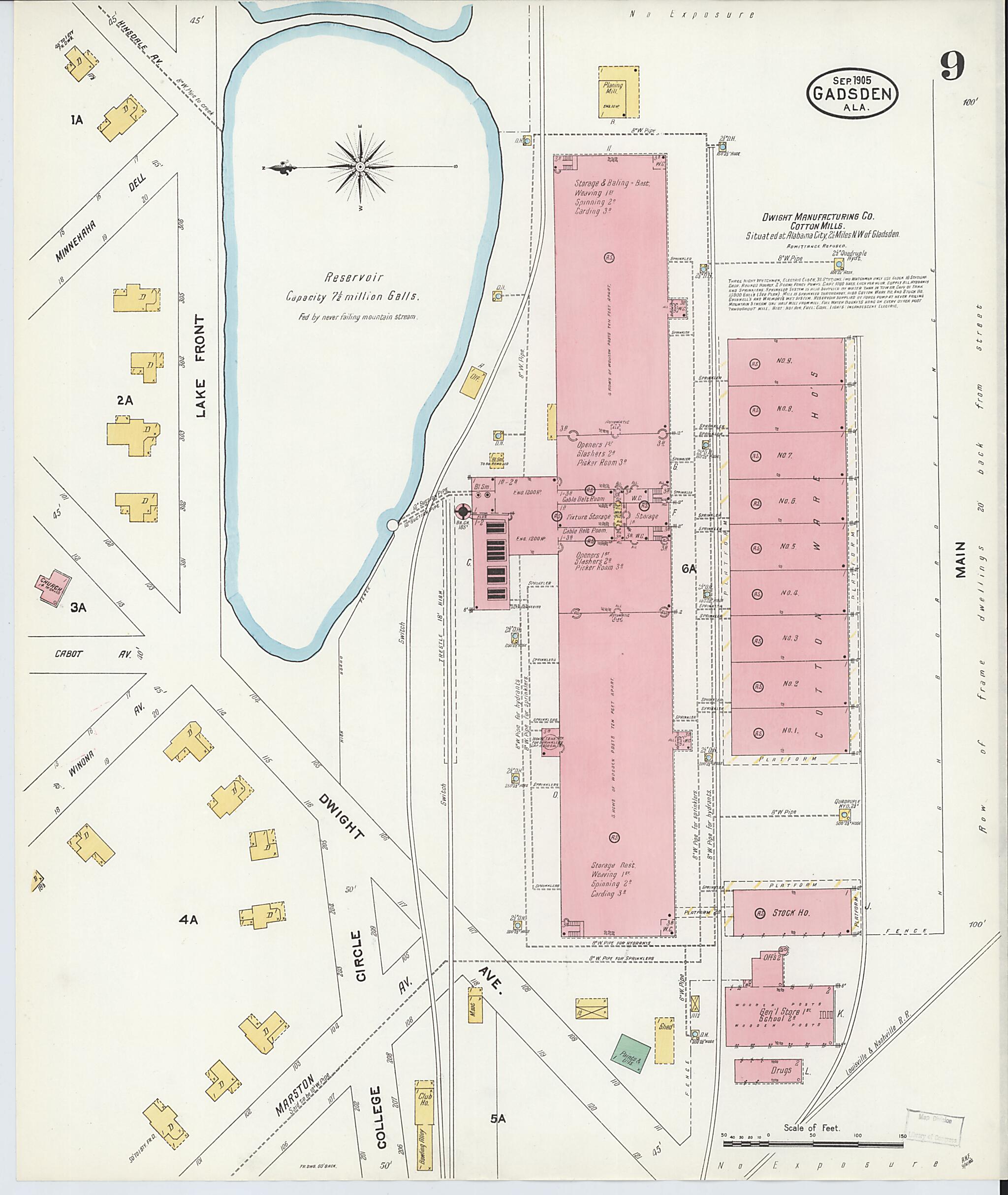 This old map of Gadsden, Etowah County, Alabama was created by Sanborn Map Company in 1905