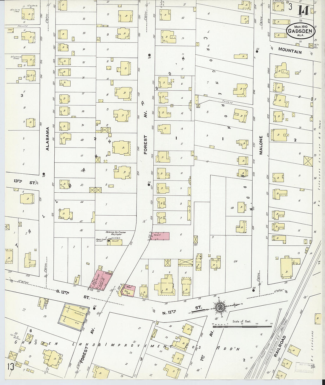 This old map of Gadsden, Etowah County, Alabama was created by Sanborn Map Company in 1910