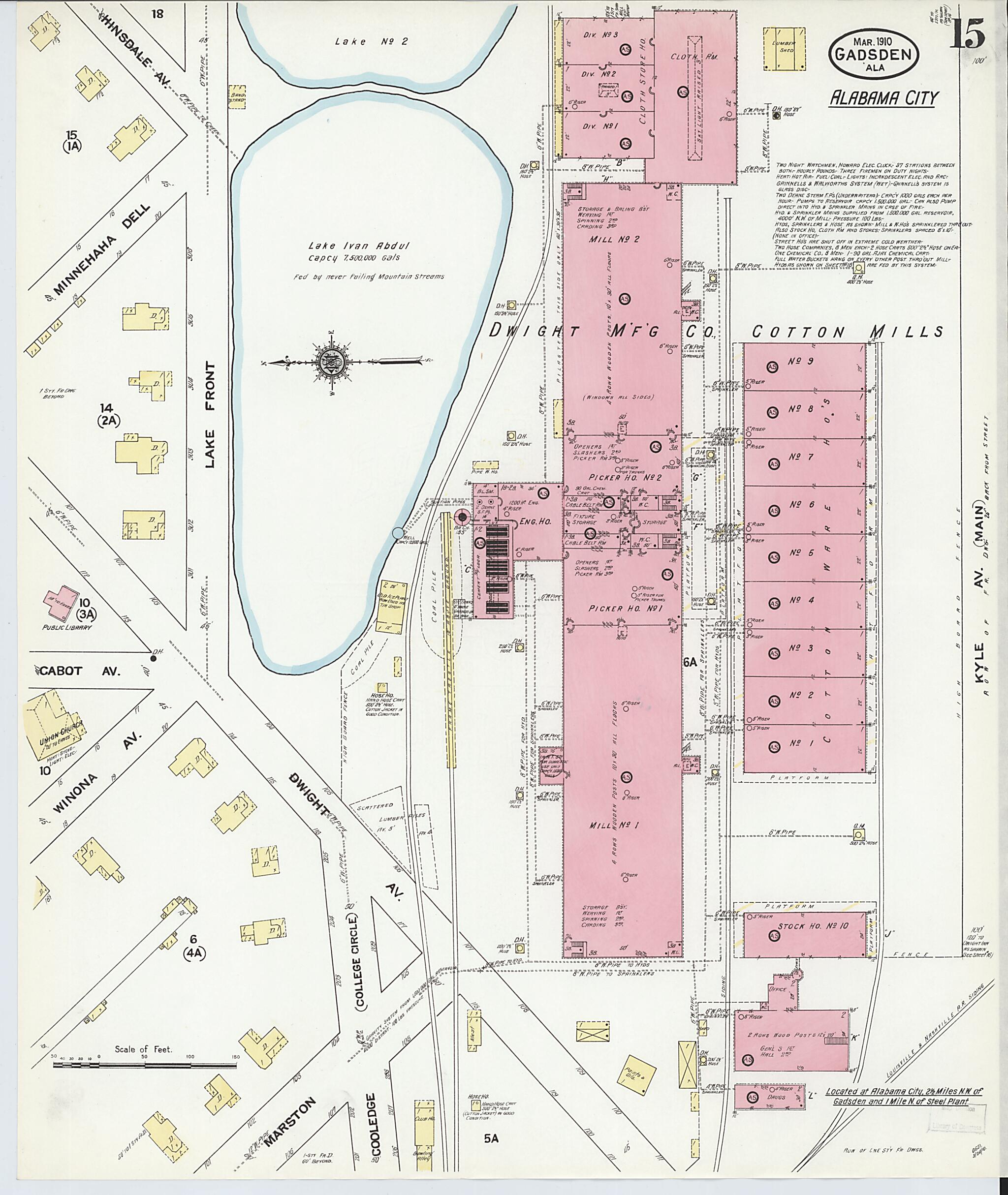 This old map of Gadsden, Etowah County, Alabama was created by Sanborn Map Company in 1910