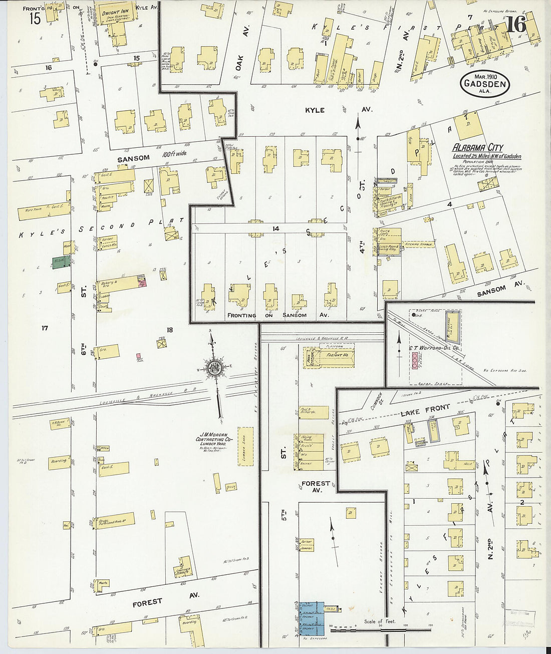 This old map of Gadsden, Etowah County, Alabama was created by Sanborn Map Company in 1910