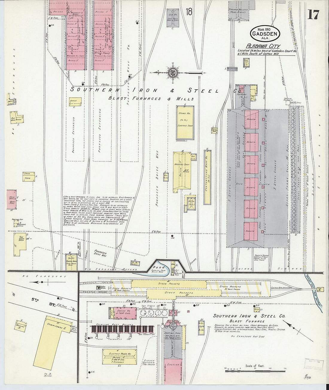 This old map of Gadsden, Etowah County, Alabama was created by Sanborn Map Company in 1910