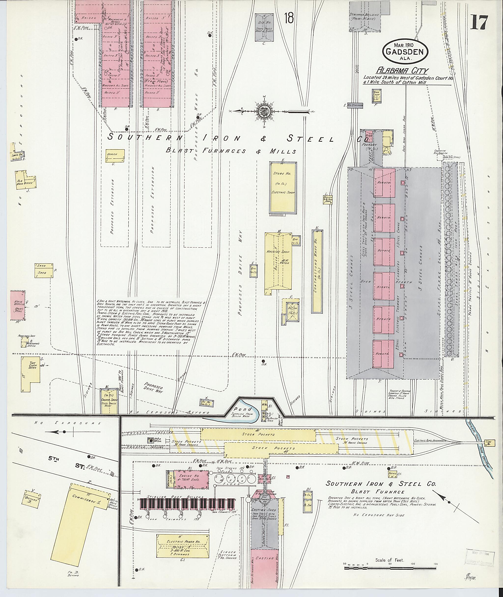 This old map of Gadsden, Etowah County, Alabama was created by Sanborn Map Company in 1910