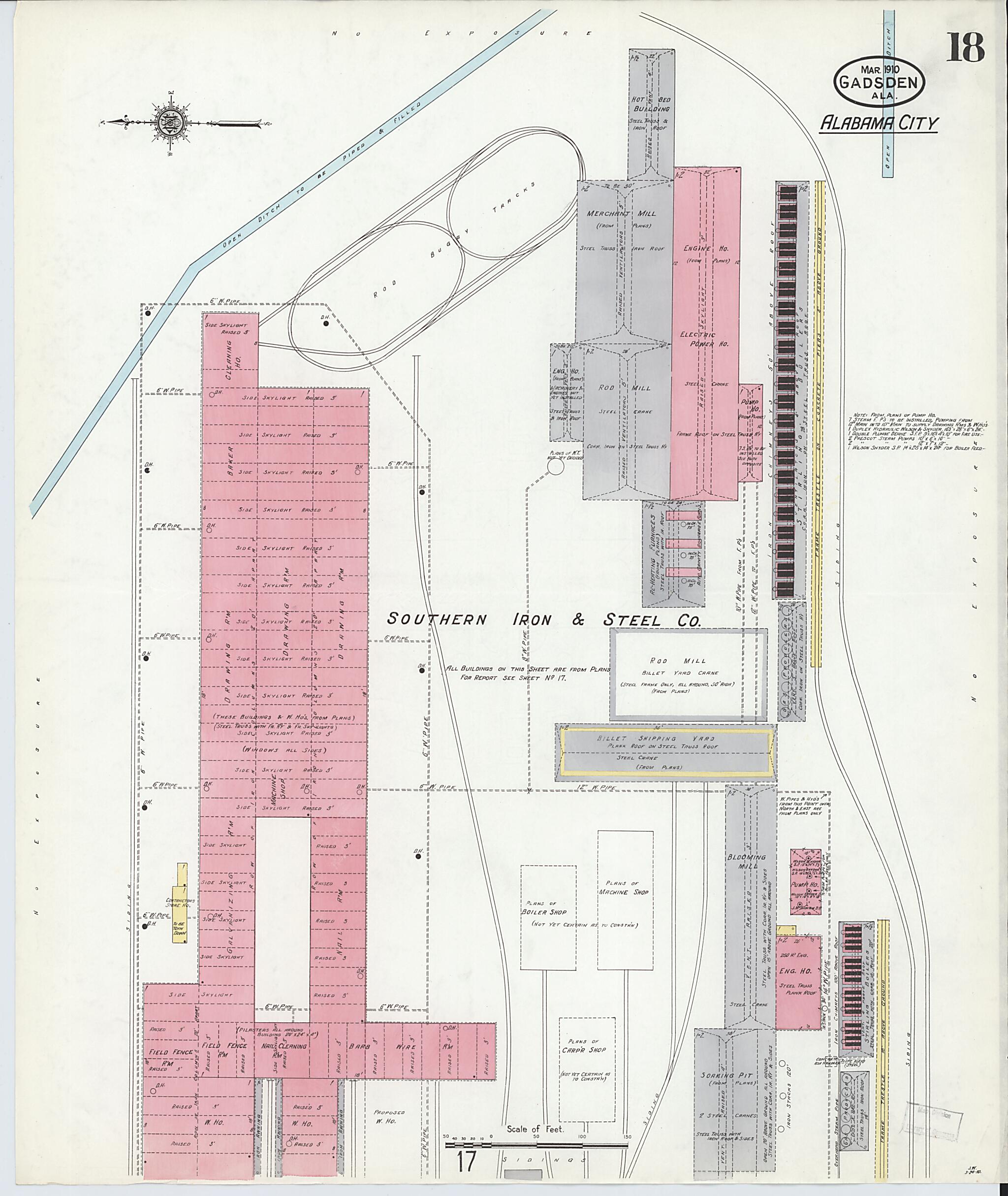 This old map of Gadsden, Etowah County, Alabama was created by Sanborn Map Company in 1910