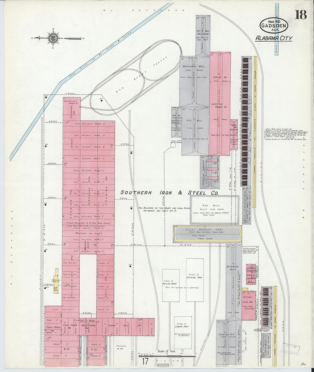 This old map of Gadsden, Etowah County, Alabama was created by Sanborn Map Company in 1910