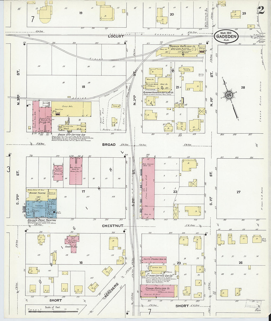 This old map of Gadsden, Etowah County, Alabama was created by Sanborn Map Company in 1910