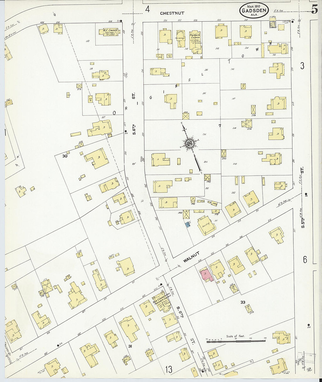 This old map of Gadsden, Etowah County, Alabama was created by Sanborn Map Company in 1910
