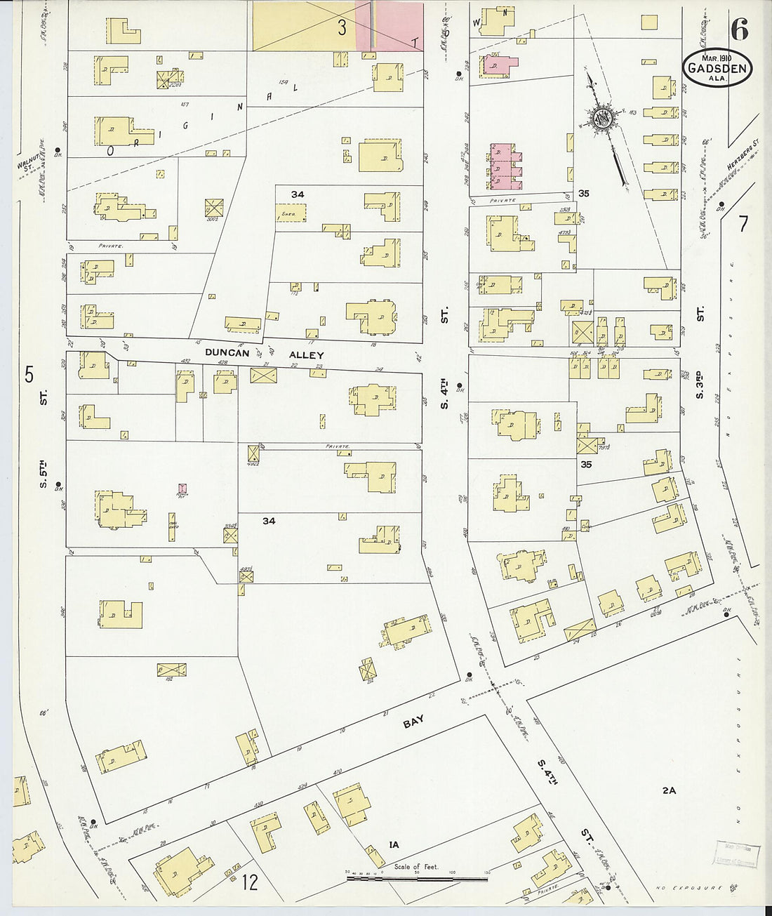 This old map of Gadsden, Etowah County, Alabama was created by Sanborn Map Company in 1910