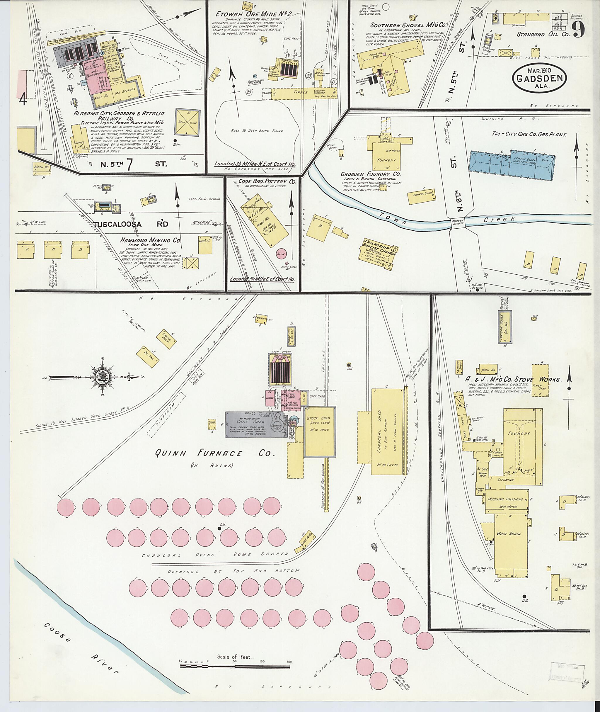 This old map of Gadsden, Etowah County, Alabama was created by Sanborn Map Company in 1910