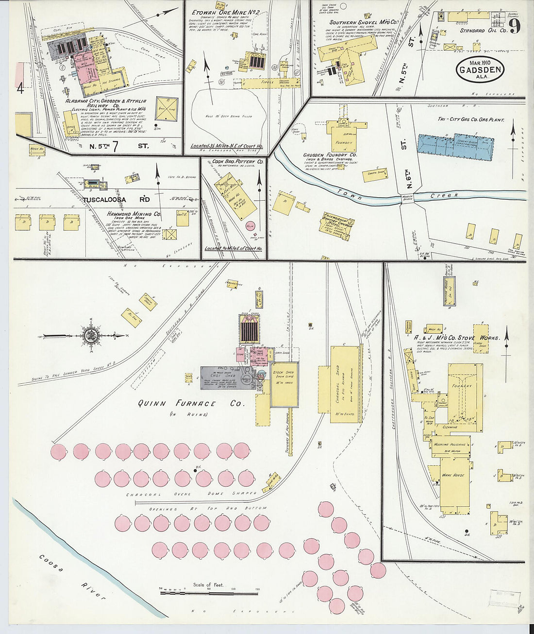 This old map of Gadsden, Etowah County, Alabama was created by Sanborn Map Company in 1910