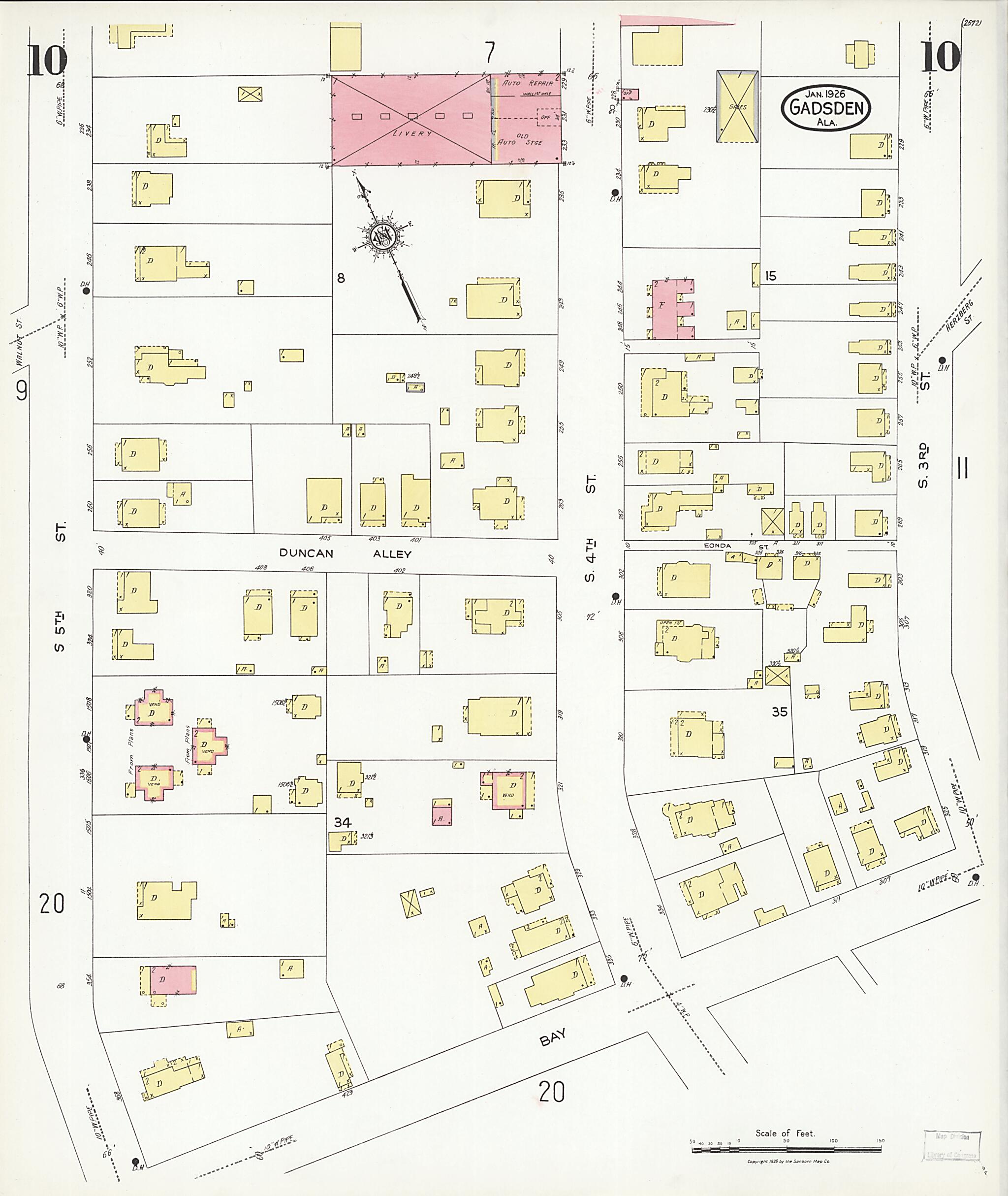 This old map of Gadsden, Etowah County, Alabama was created by Sanborn Map Company in 1926