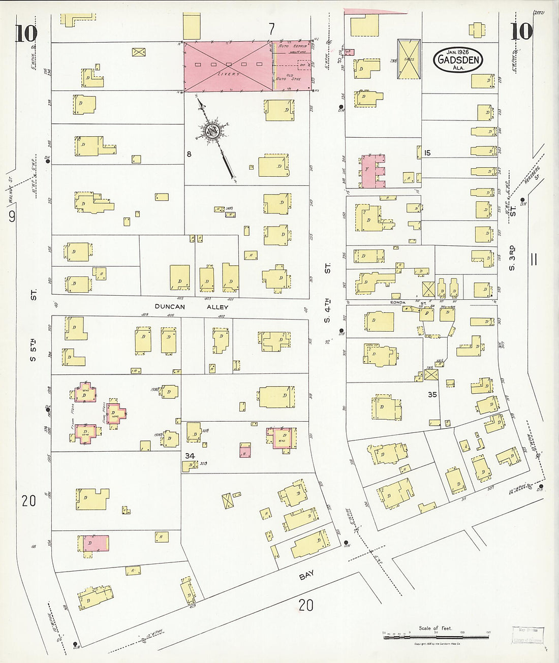This old map of Gadsden, Etowah County, Alabama was created by Sanborn Map Company in 1926