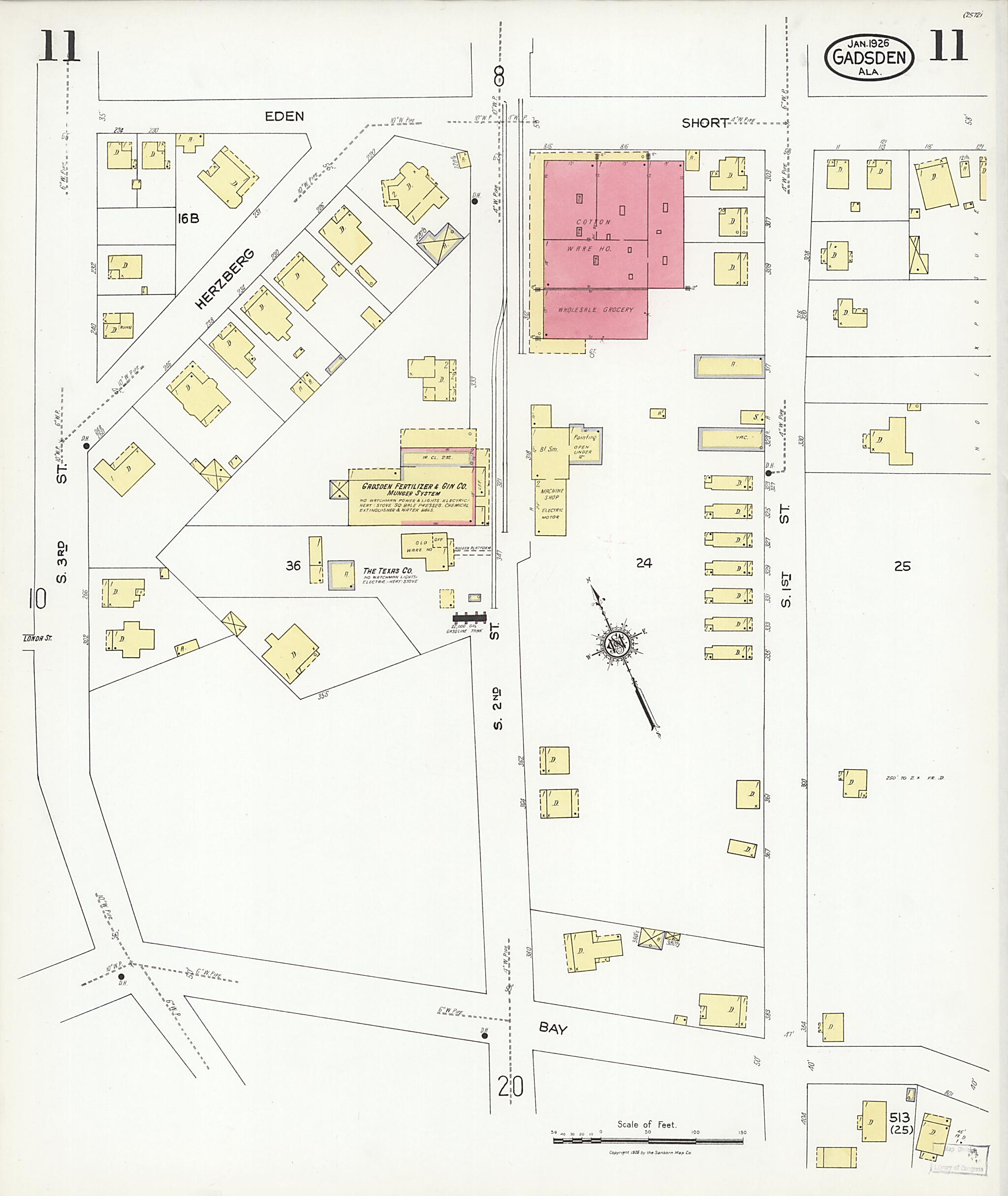 This old map of Gadsden, Etowah County, Alabama was created by Sanborn Map Company in 1926