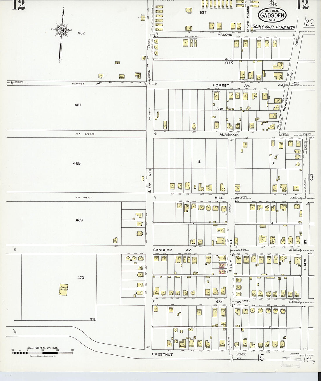 This old map of Gadsden, Etowah County, Alabama was created by Sanborn Map Company in 1926