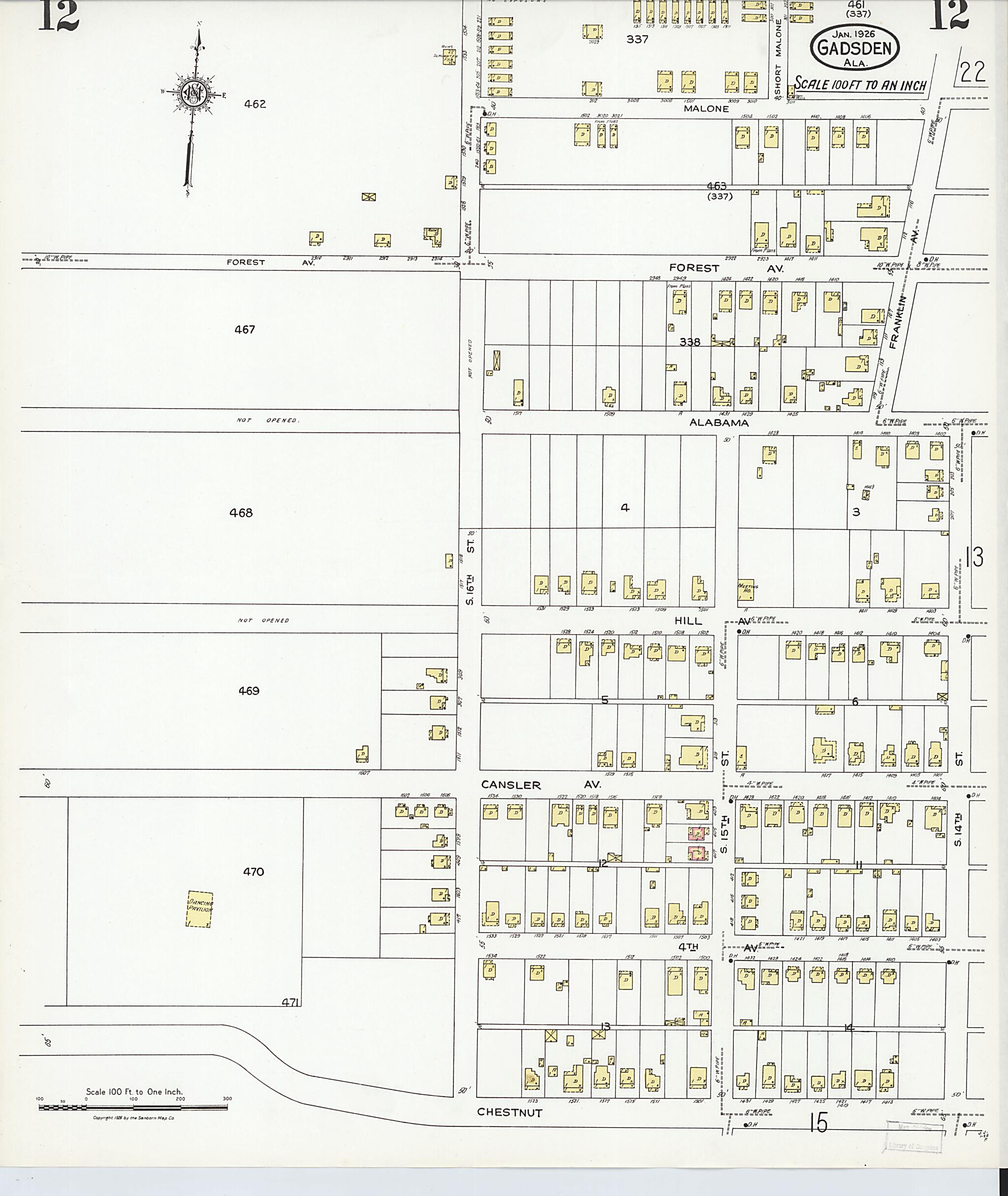 This old map of Gadsden, Etowah County, Alabama was created by Sanborn Map Company in 1926