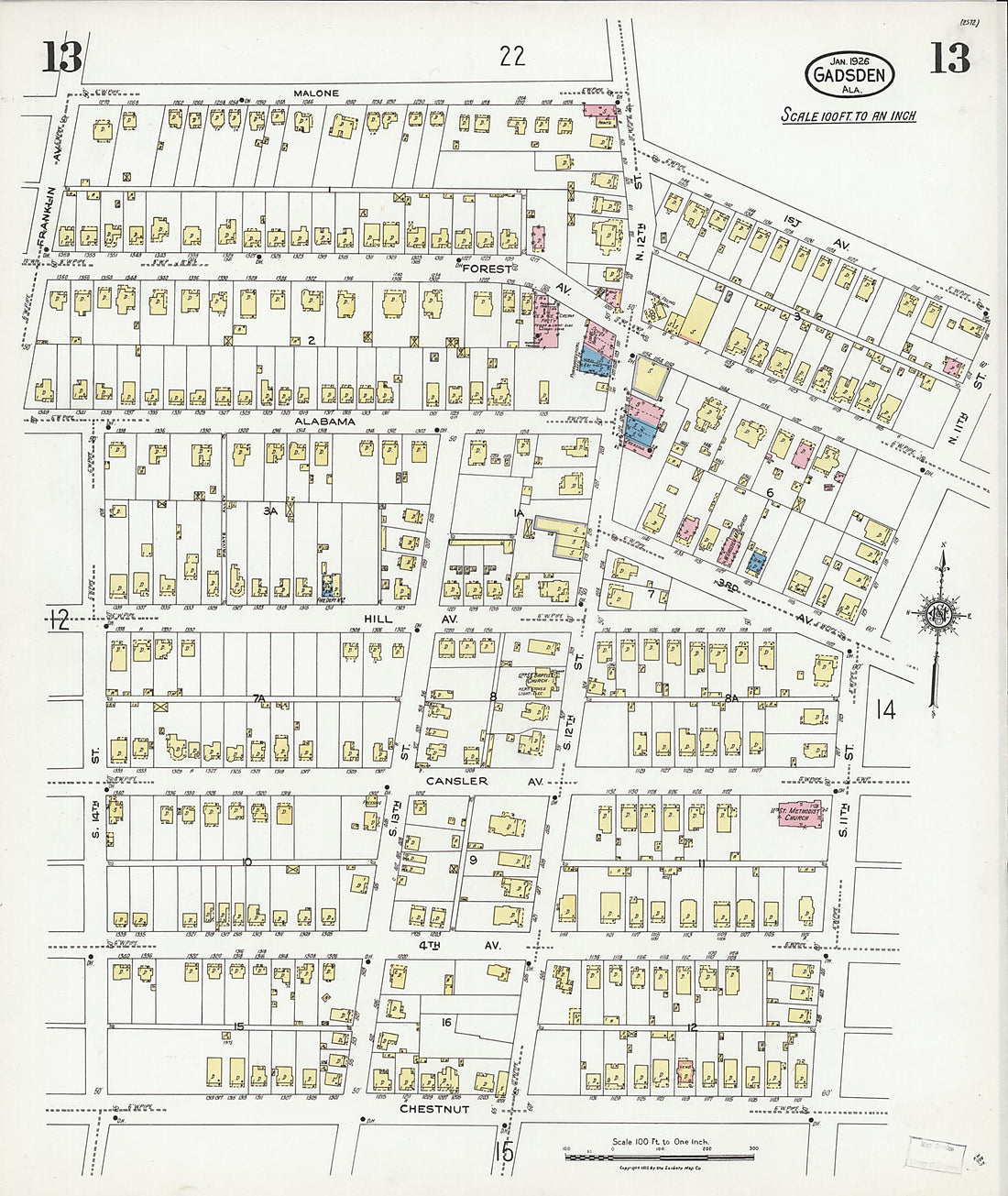 This old map of Gadsden, Etowah County, Alabama was created by Sanborn Map Company in 1926