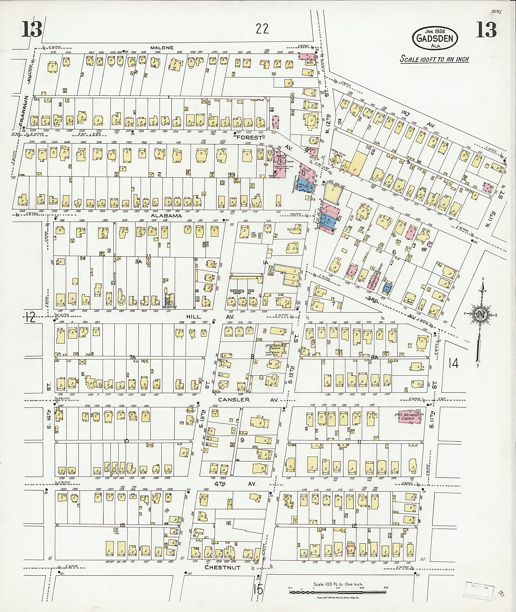 This old map of Gadsden, Etowah County, Alabama was created by Sanborn Map Company in 1926