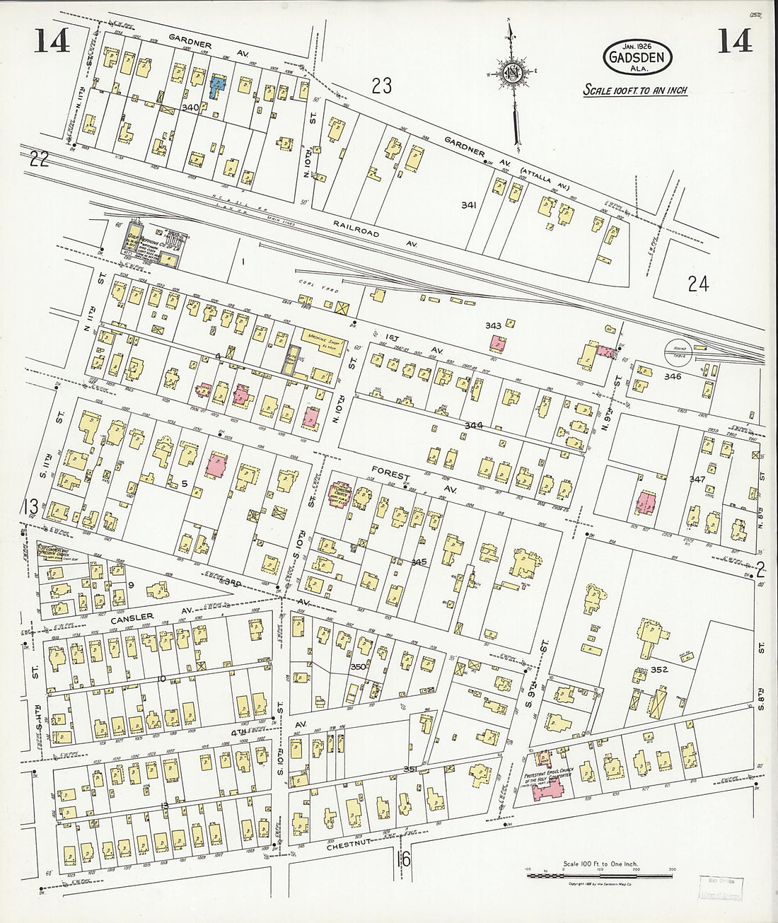 This old map of Gadsden, Etowah County, Alabama was created by Sanborn Map Company in 1926