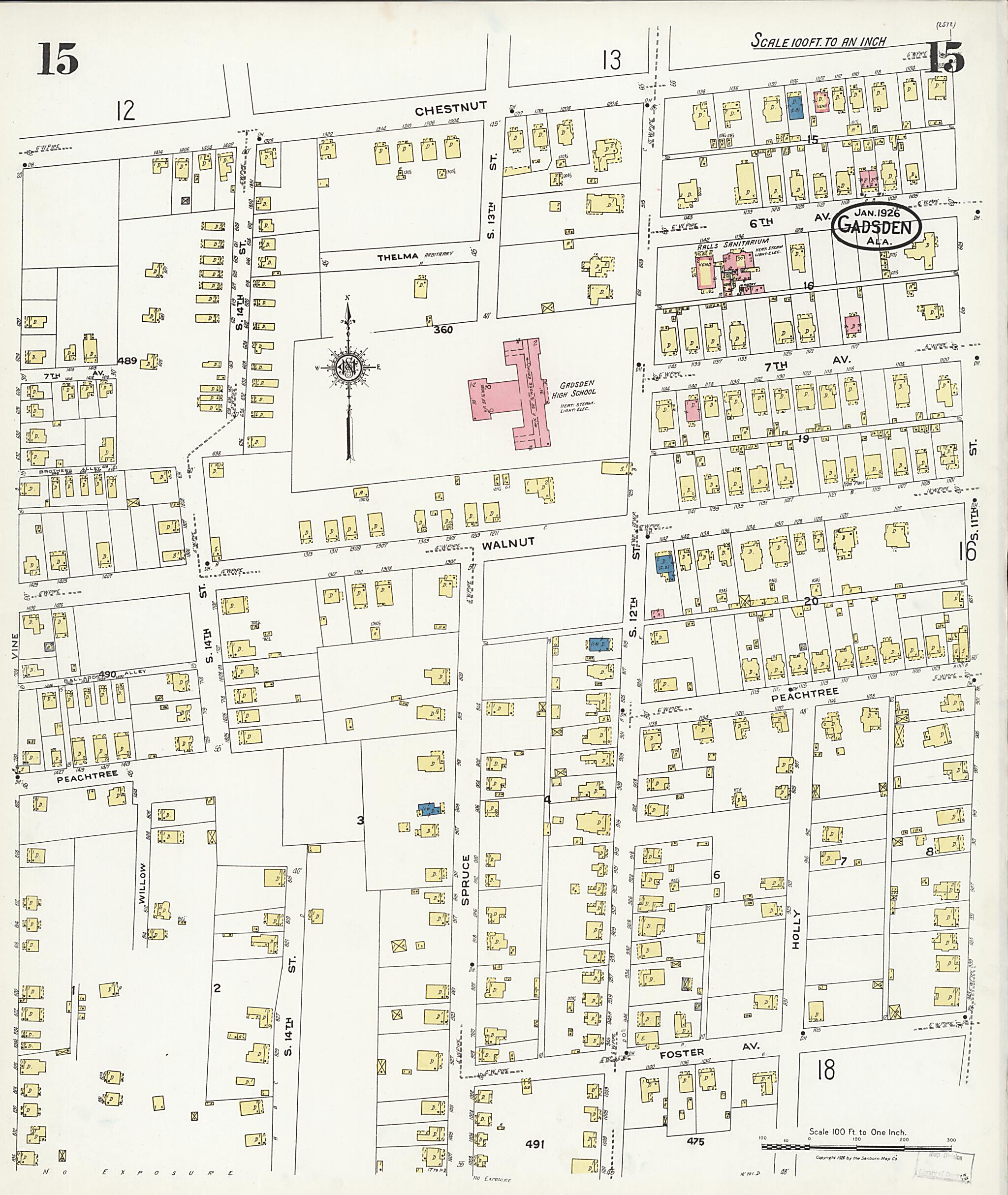 This old map of Gadsden, Etowah County, Alabama was created by Sanborn Map Company in 1926