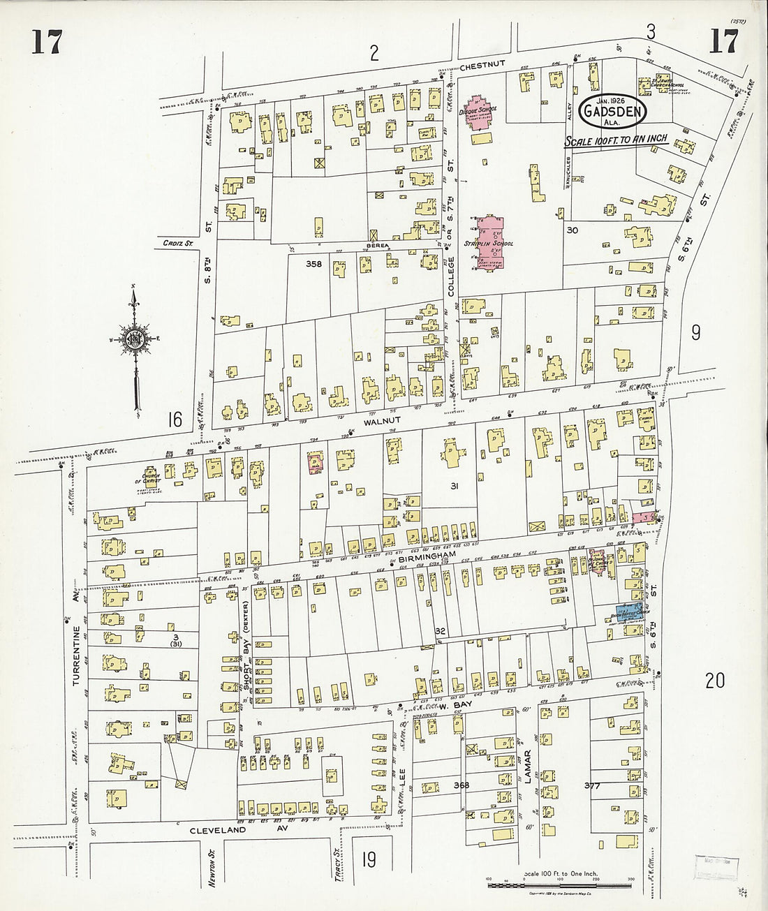 This old map of Gadsden, Etowah County, Alabama was created by Sanborn Map Company in 1926
