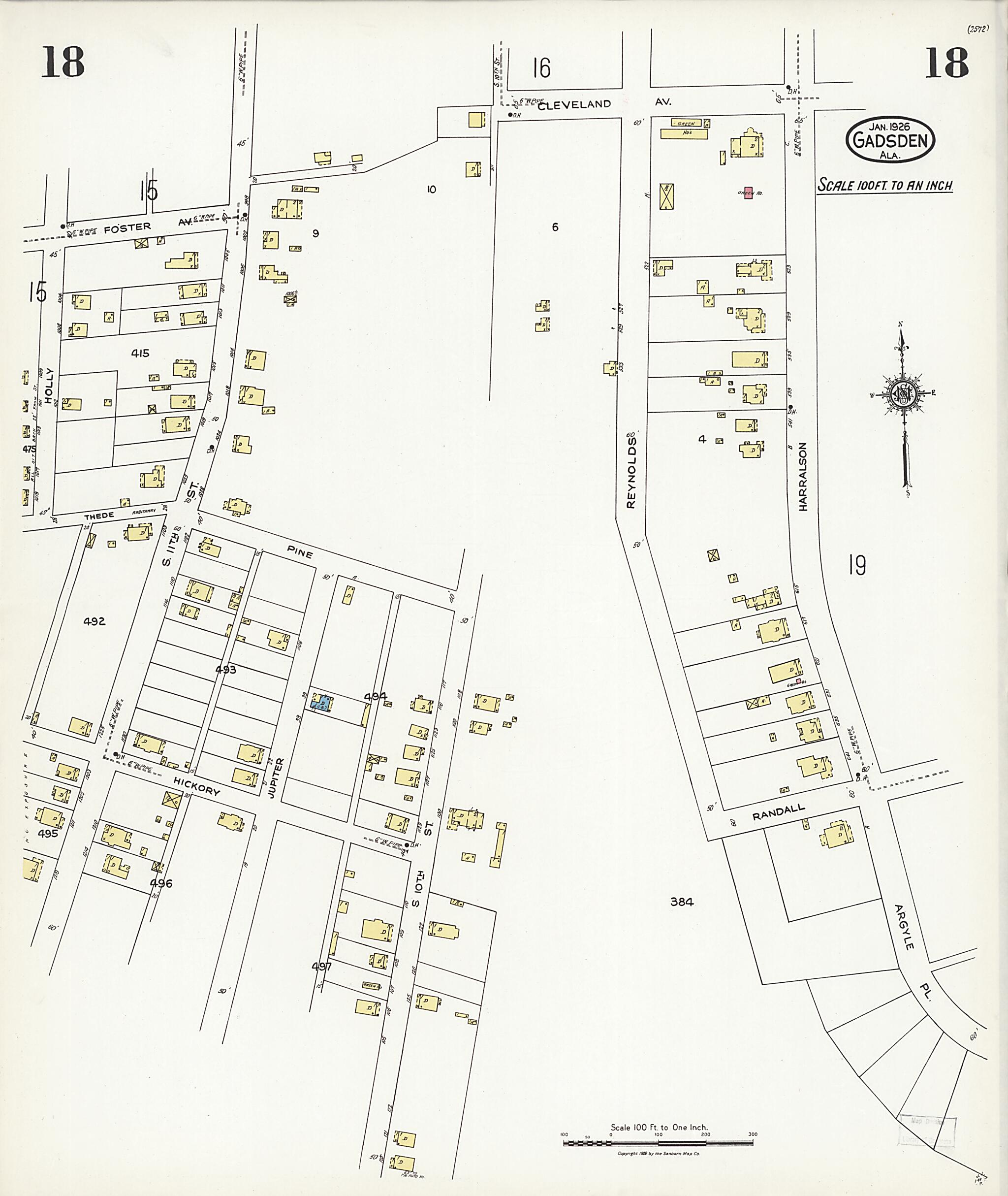 This old map of Gadsden, Etowah County, Alabama was created by Sanborn Map Company in 1926