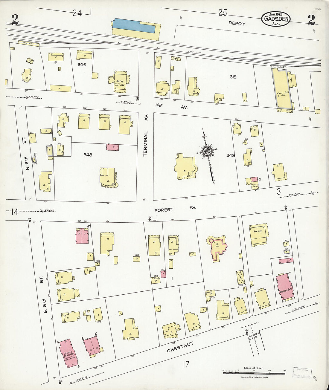 This old map of Gadsden, Etowah County, Alabama was created by Sanborn Map Company in 1926