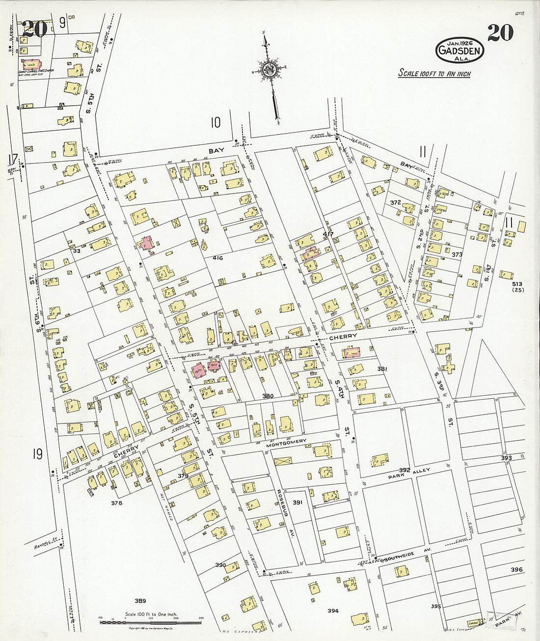 This old map of Gadsden, Etowah County, Alabama was created by Sanborn Map Company in 1926
