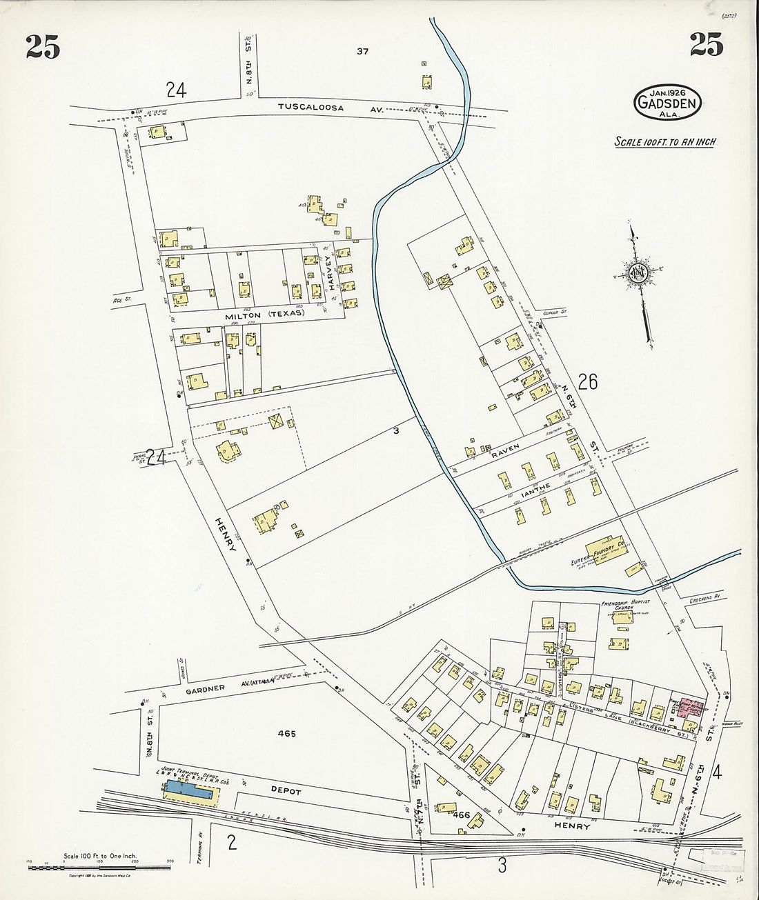 This old map of Gadsden, Etowah County, Alabama was created by Sanborn Map Company in 1926