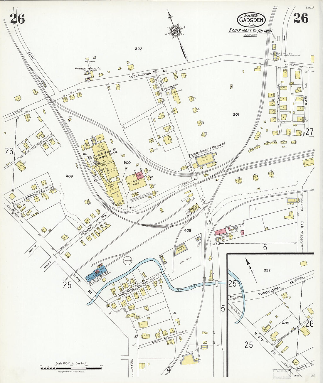 This old map of Gadsden, Etowah County, Alabama was created by Sanborn Map Company in 1926