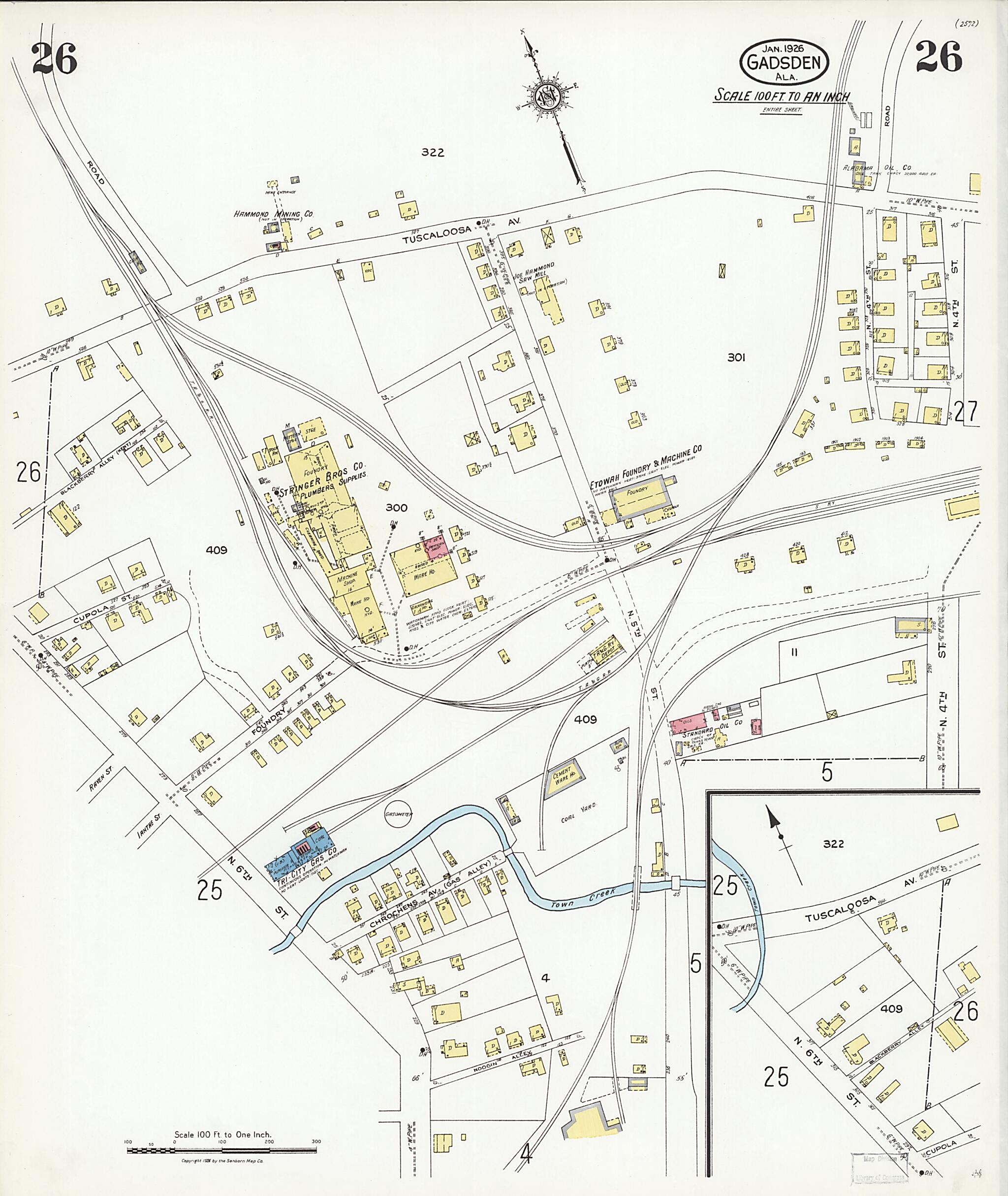 This old map of Gadsden, Etowah County, Alabama was created by Sanborn Map Company in 1926