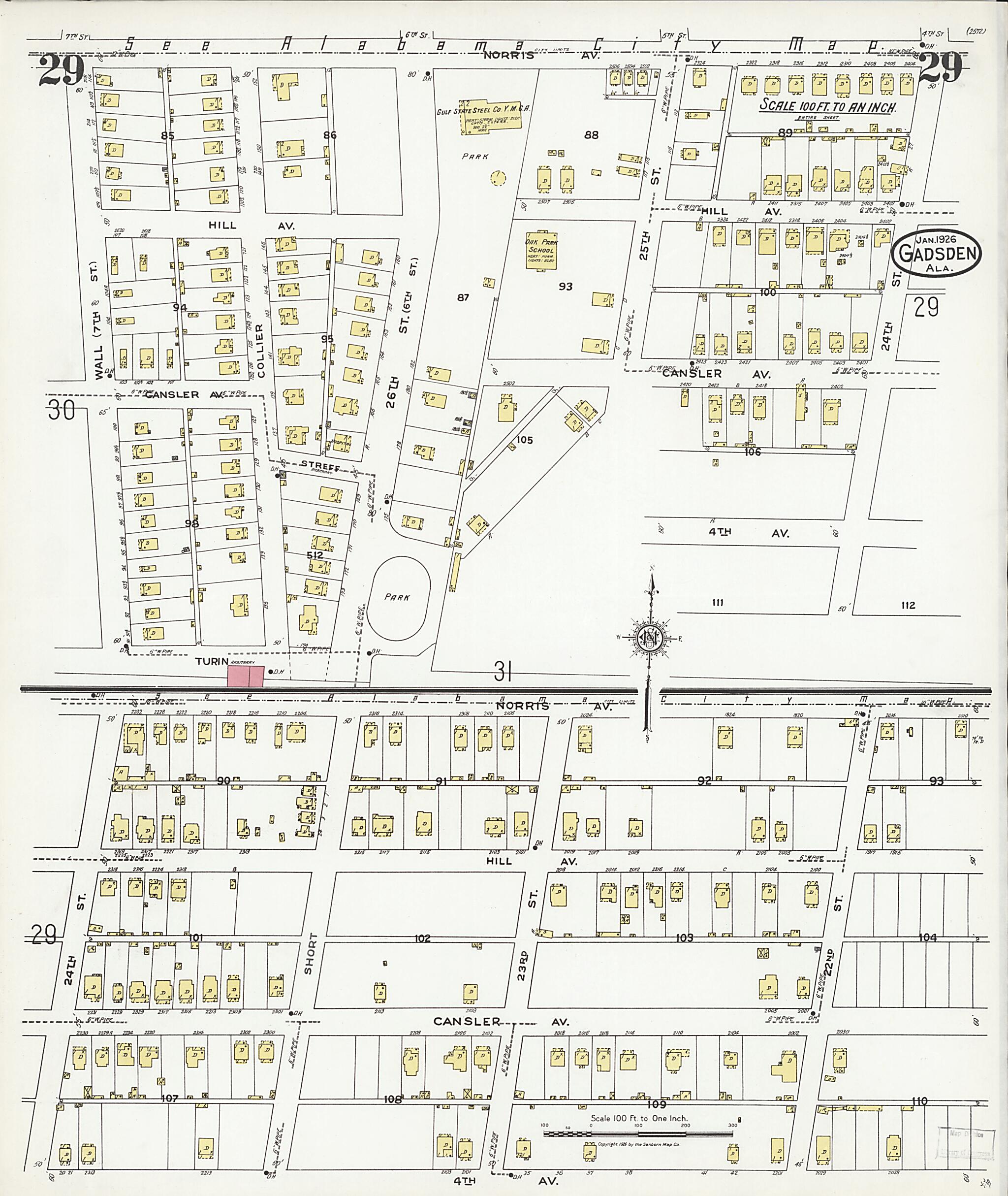 This old map of Gadsden, Etowah County, Alabama was created by Sanborn Map Company in 1926