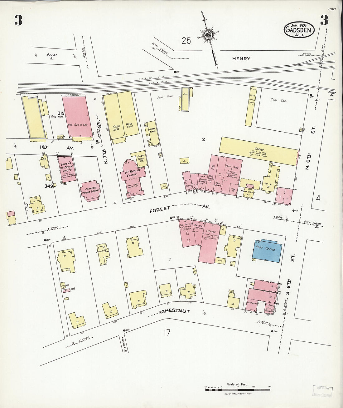 This old map of Gadsden, Etowah County, Alabama was created by Sanborn Map Company in 1926