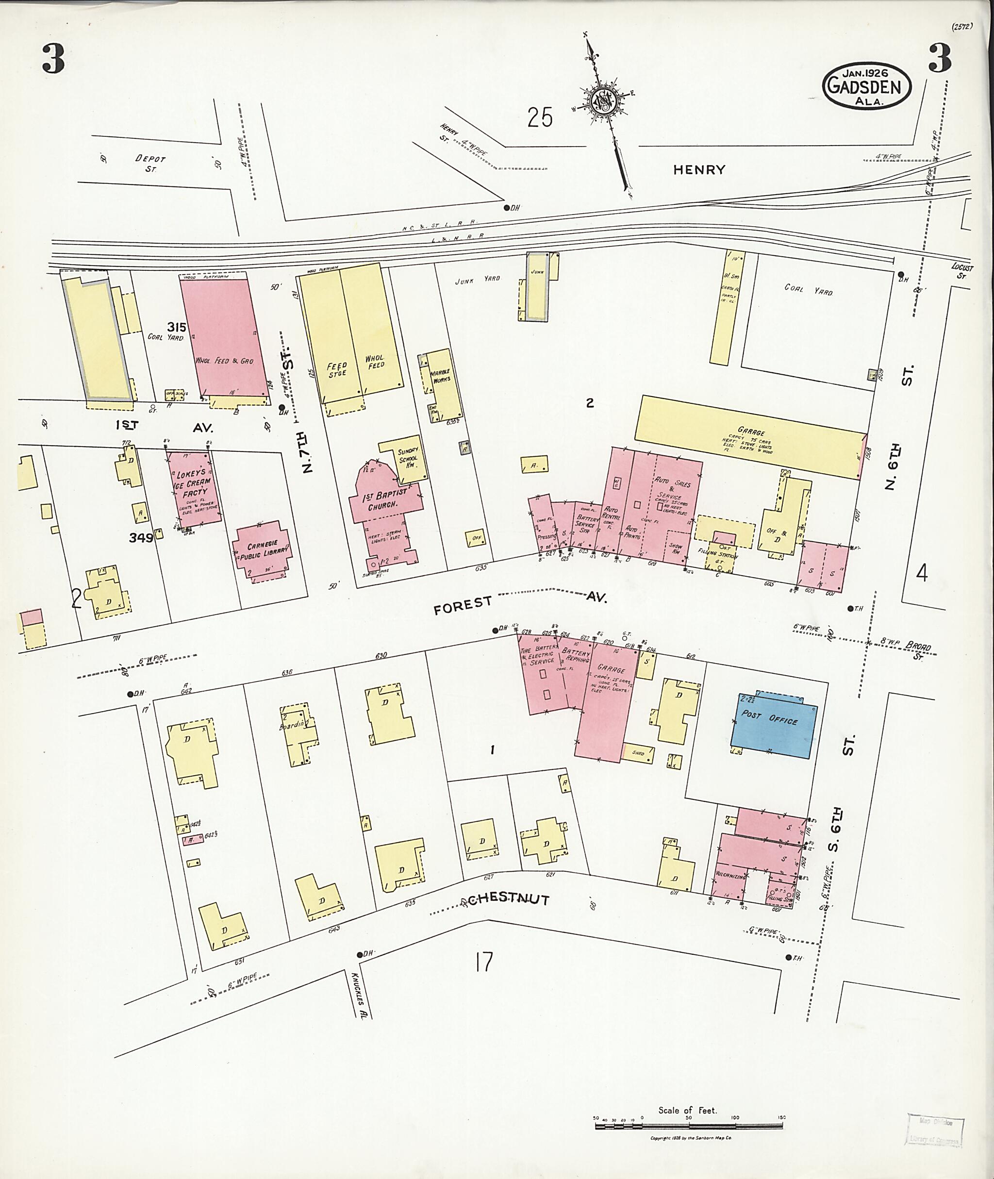 This old map of Gadsden, Etowah County, Alabama was created by Sanborn Map Company in 1926