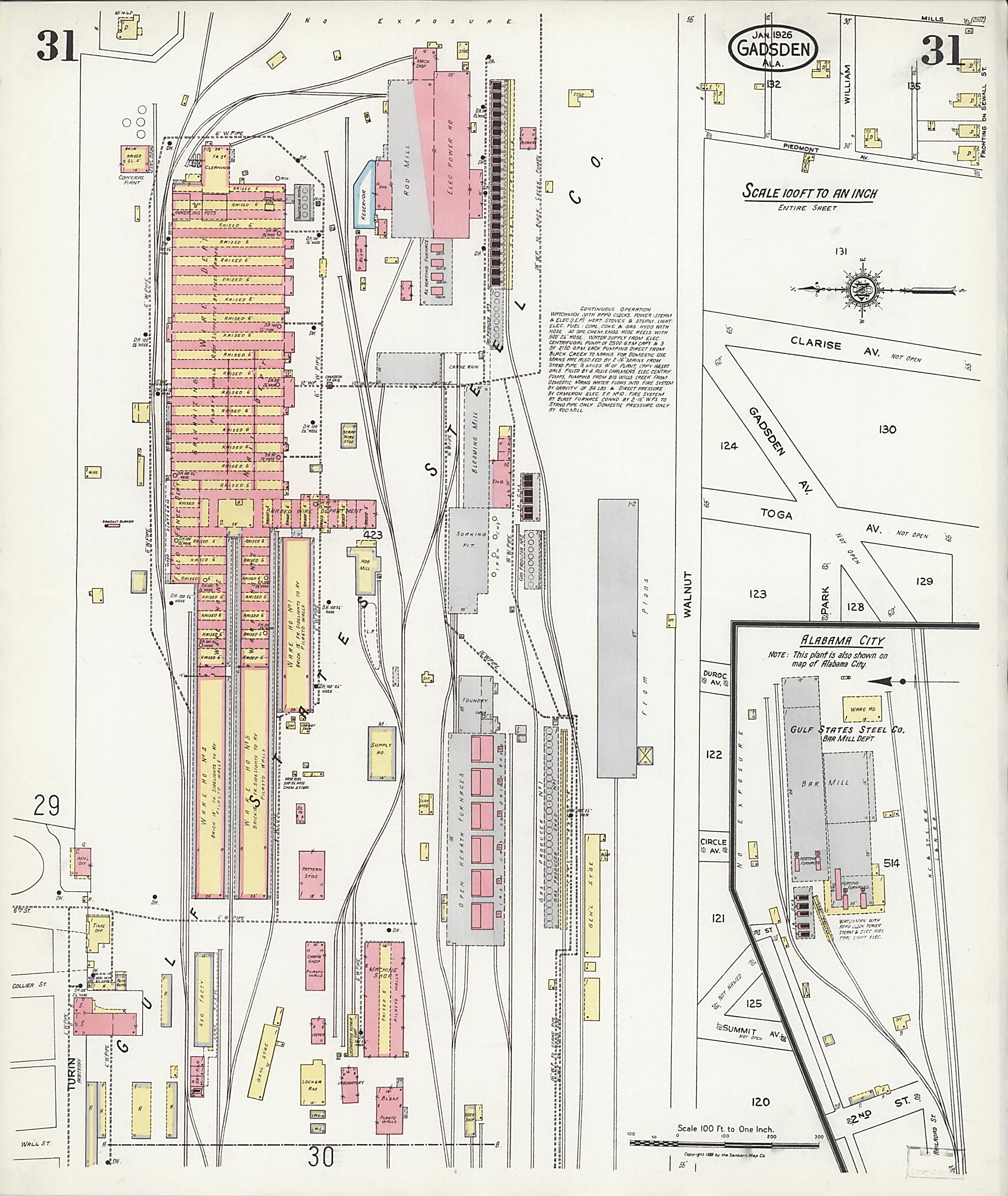 This old map of Gadsden, Etowah County, Alabama was created by Sanborn Map Company in 1926
