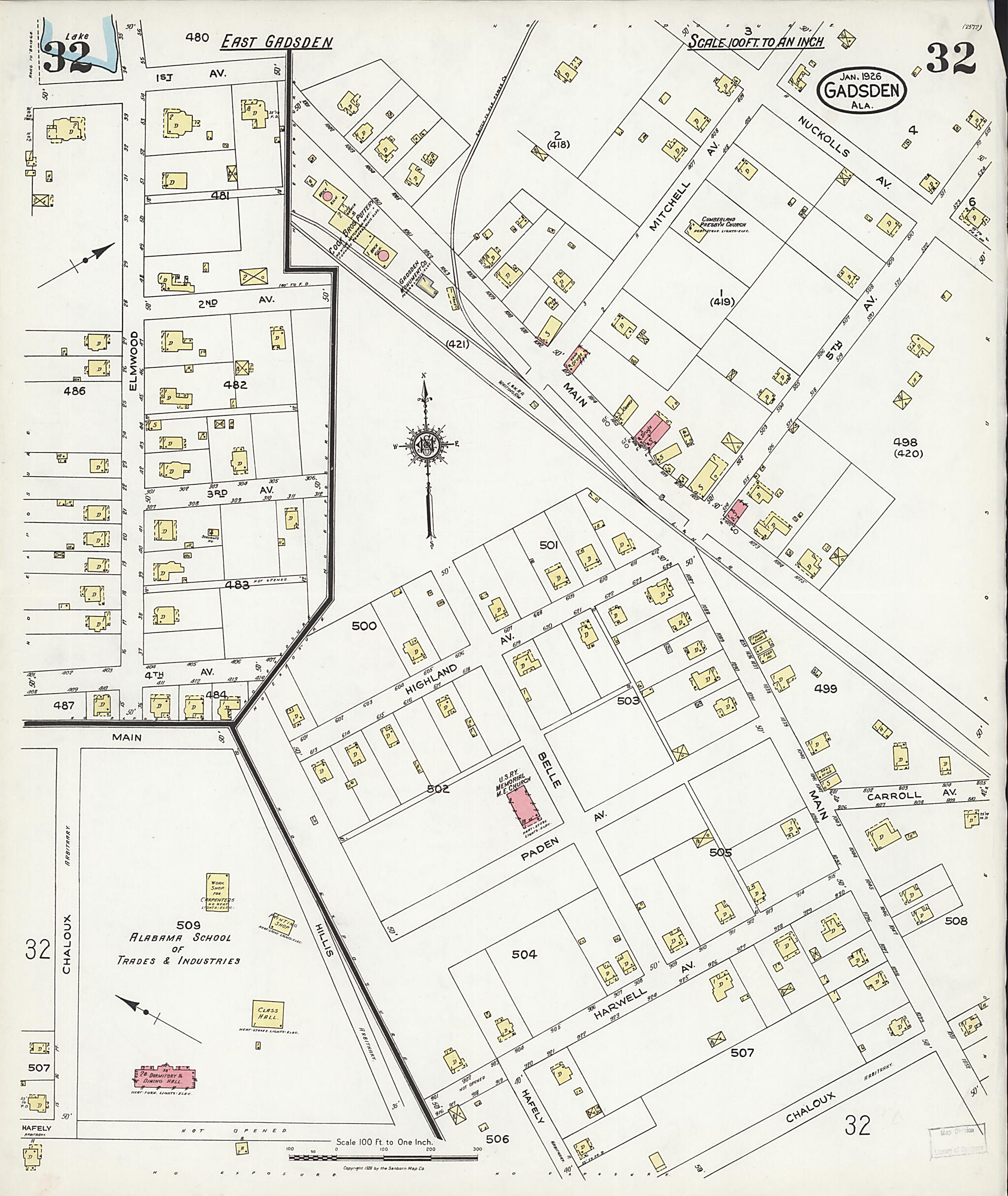 This old map of Gadsden, Etowah County, Alabama was created by Sanborn Map Company in 1926