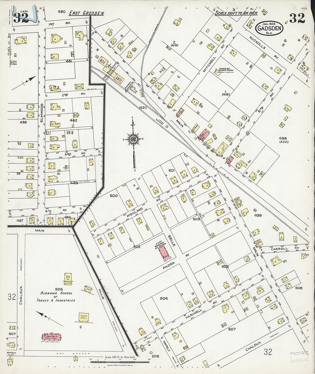 This old map of Gadsden, Etowah County, Alabama was created by Sanborn Map Company in 1926