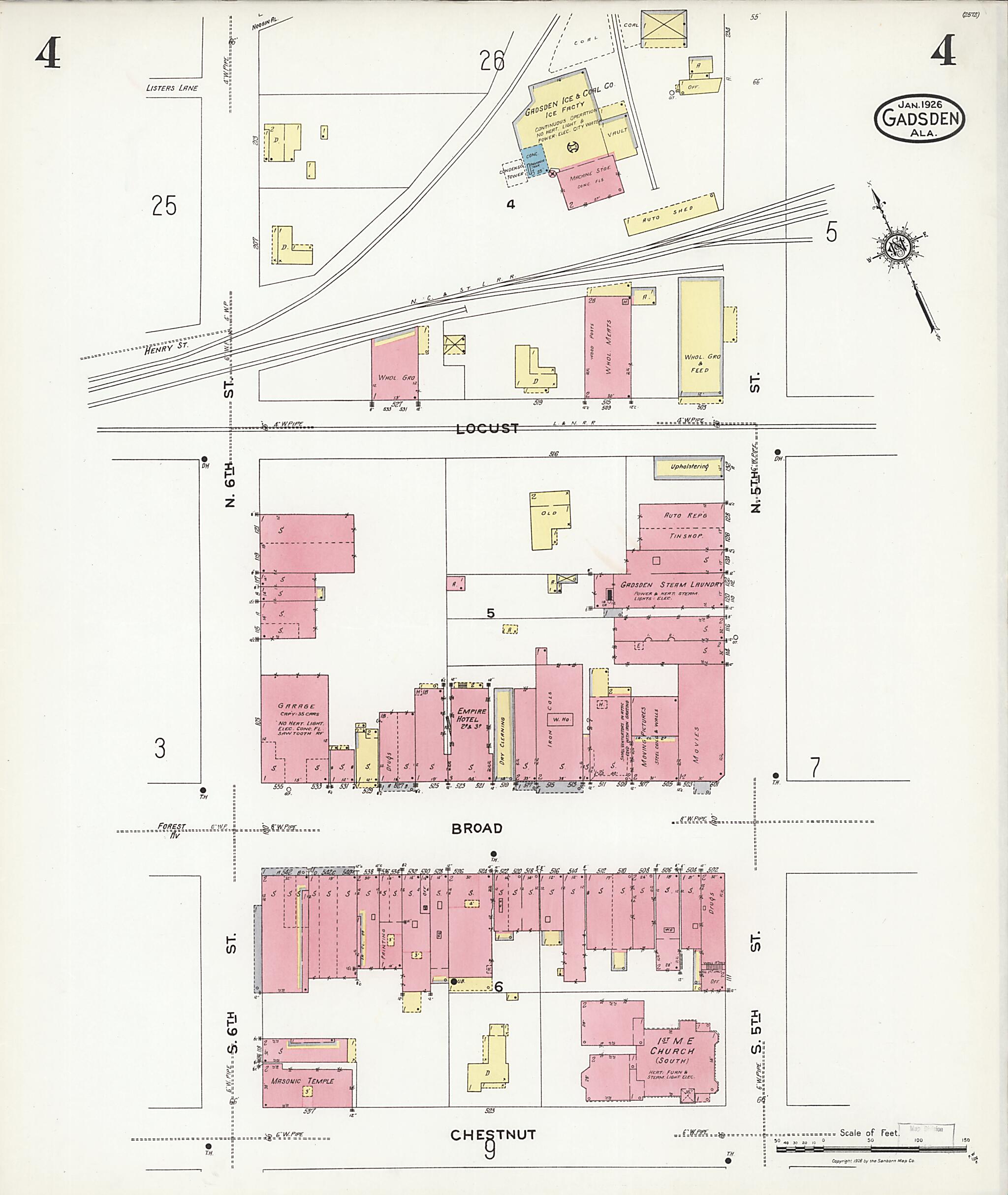This old map of Gadsden, Etowah County, Alabama was created by Sanborn Map Company in 1926