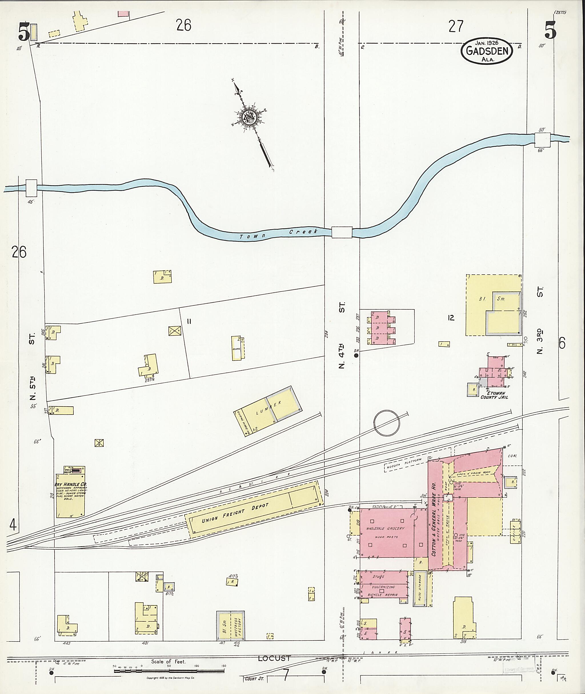 This old map of Gadsden, Etowah County, Alabama was created by Sanborn Map Company in 1926