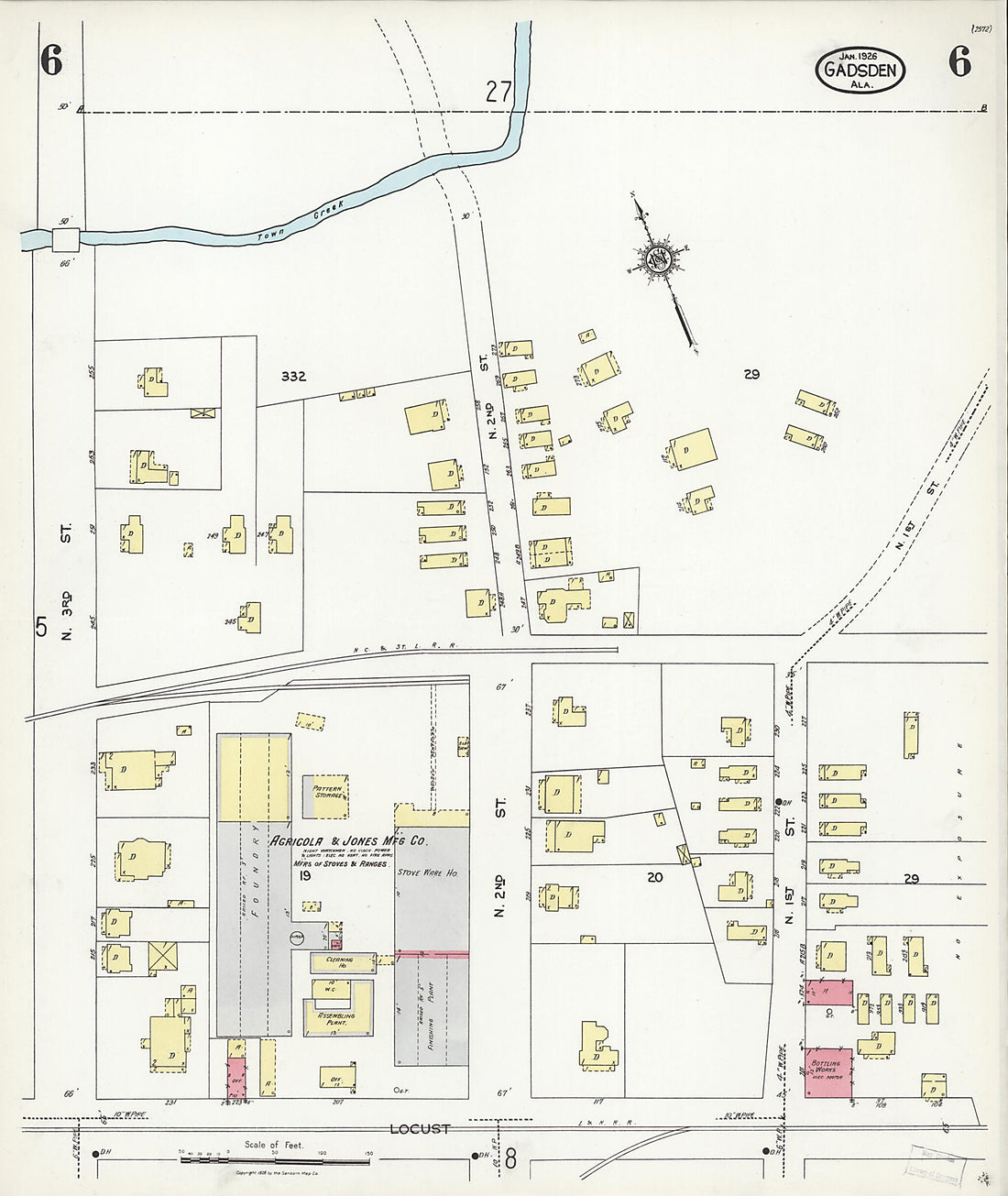 This old map of Gadsden, Etowah County, Alabama was created by Sanborn Map Company in 1926