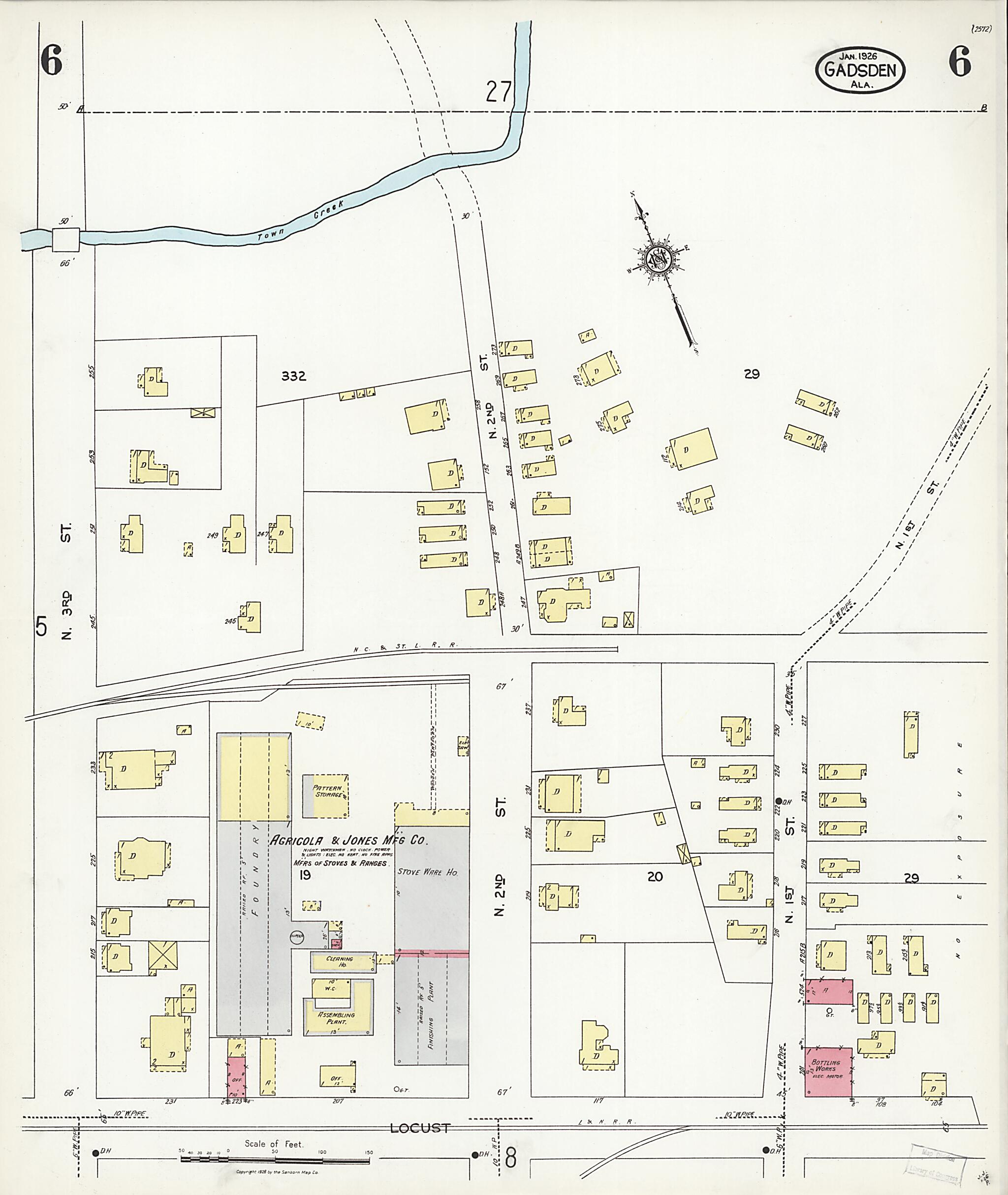 This old map of Gadsden, Etowah County, Alabama was created by Sanborn Map Company in 1926