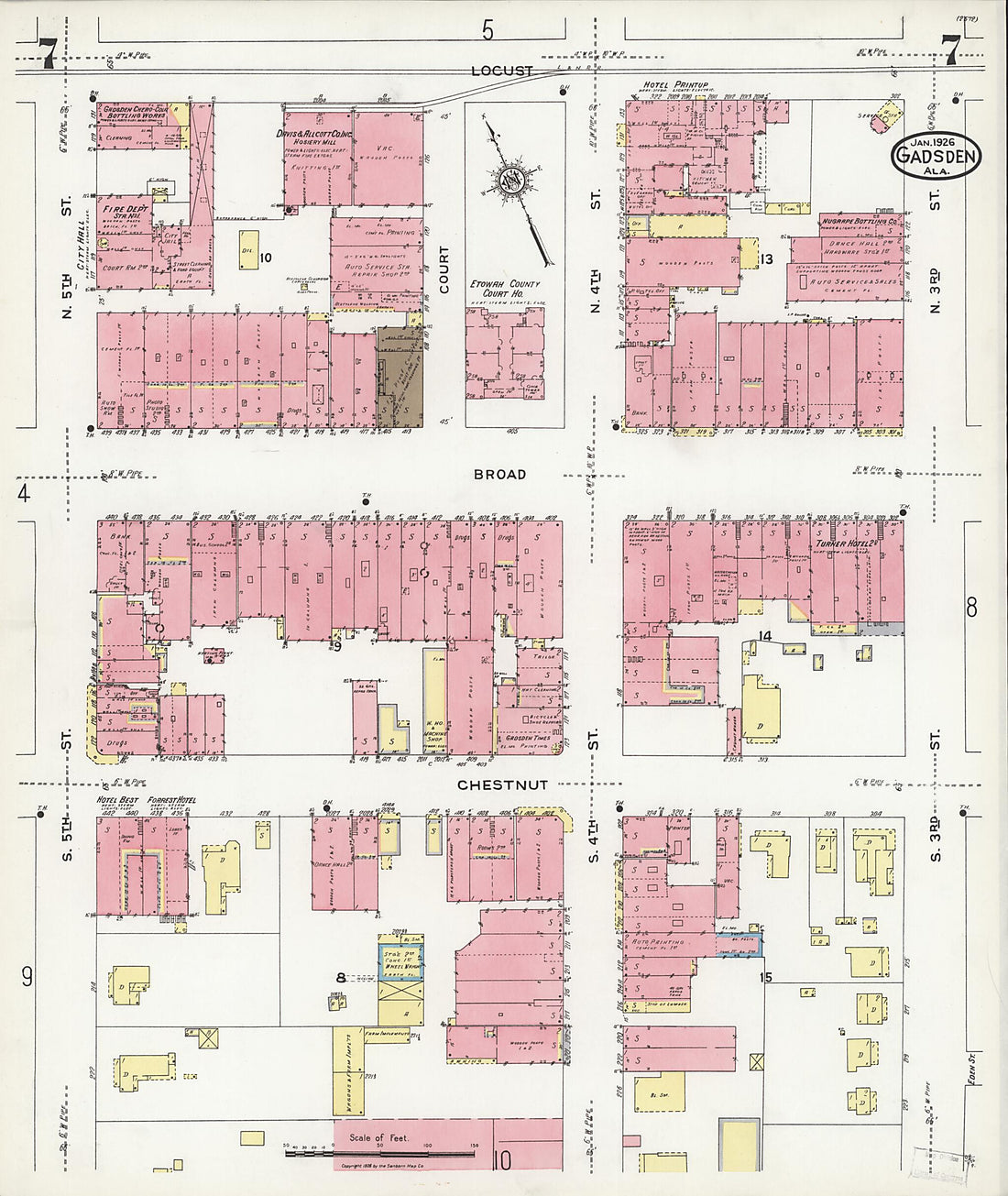 This old map of Gadsden, Etowah County, Alabama was created by Sanborn Map Company in 1926
