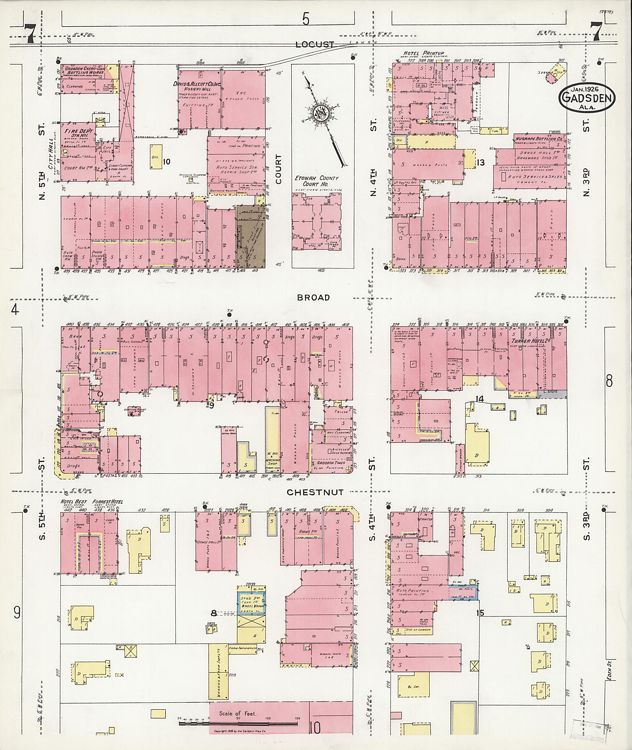 This old map of Gadsden, Etowah County, Alabama was created by Sanborn Map Company in 1926