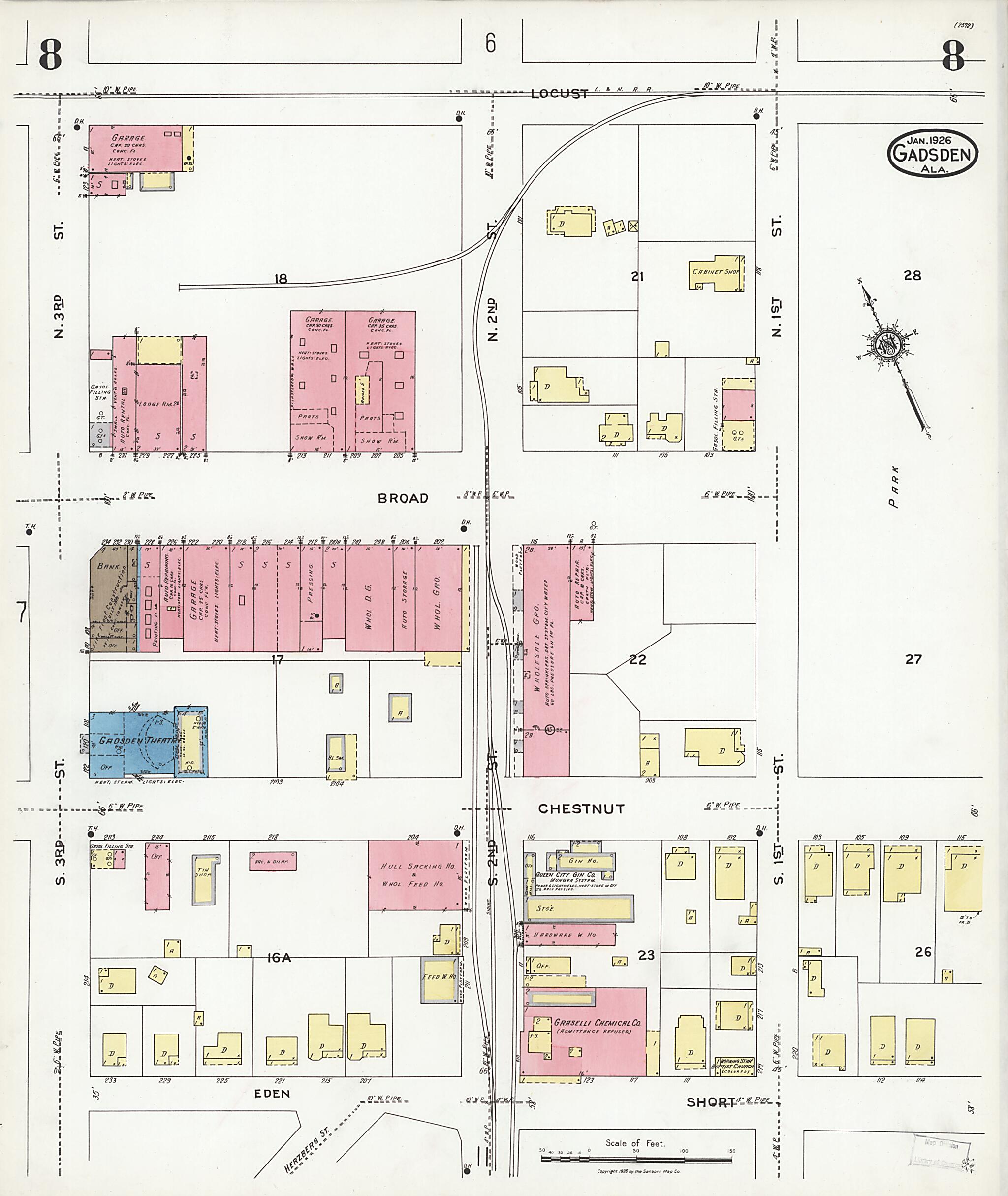 This old map of Gadsden, Etowah County, Alabama was created by Sanborn Map Company in 1926