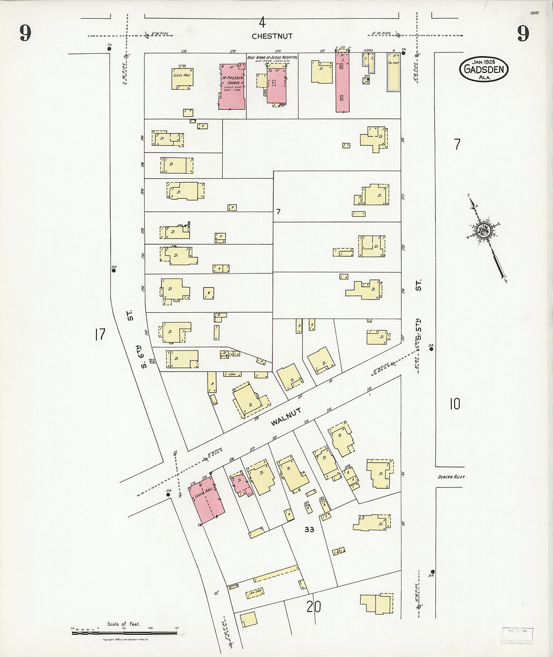 This old map of Gadsden, Etowah County, Alabama was created by Sanborn Map Company in 1926