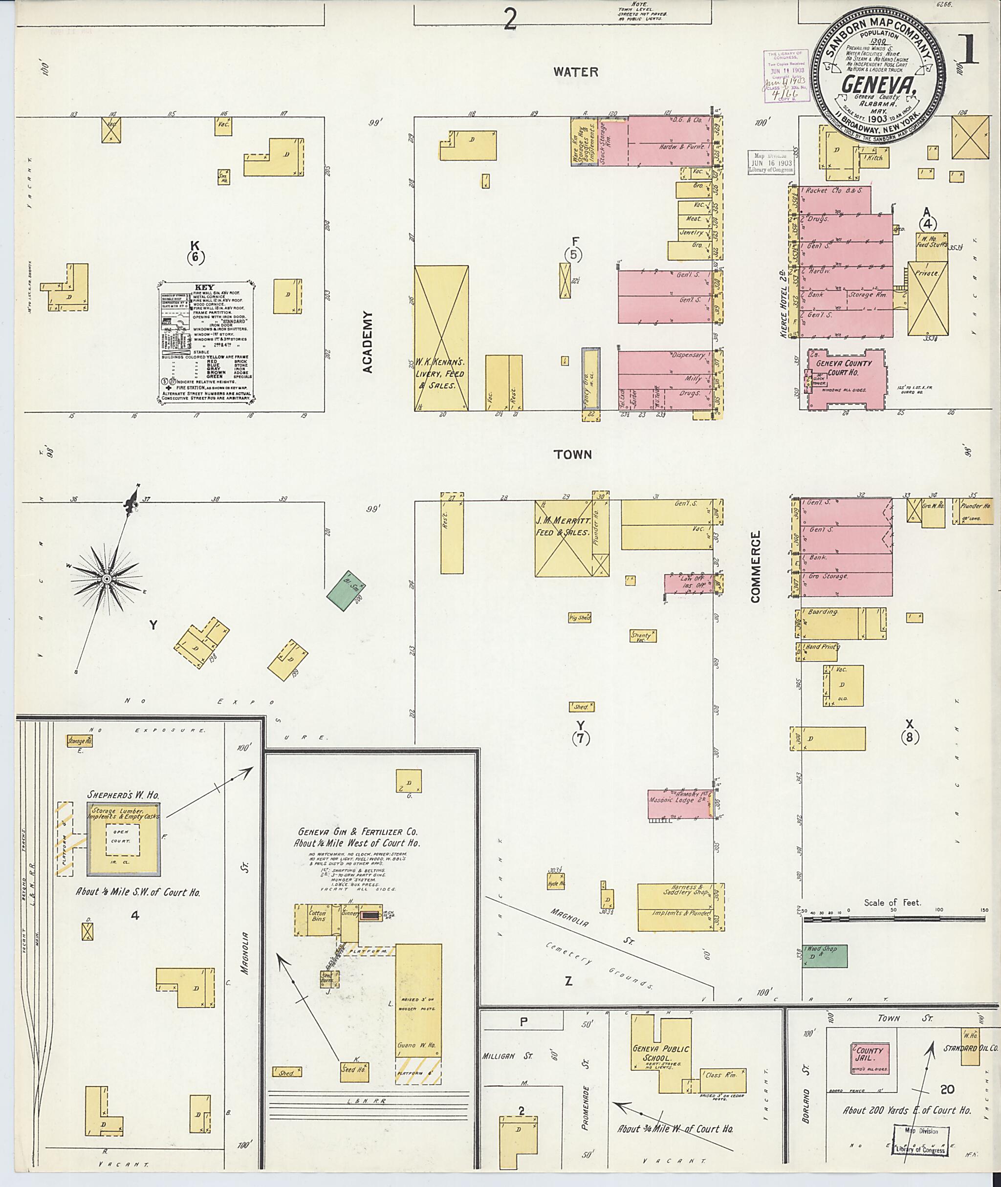 This old map of Geneva, Geneva County, Alabama was created by Sanborn Map Company in 1903