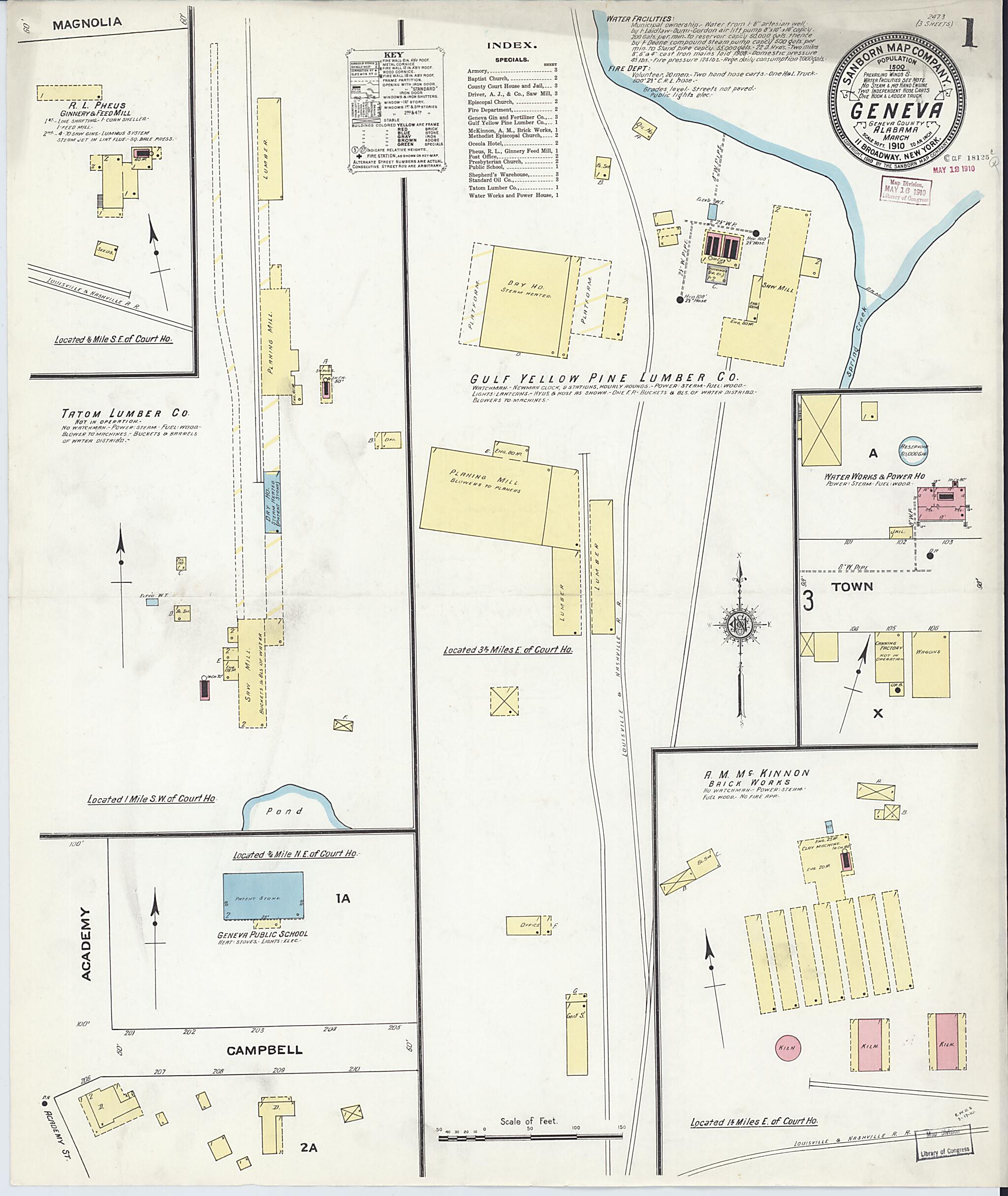 This old map of Geneva, Geneva County, Alabama was created by Sanborn Map Company in 1910