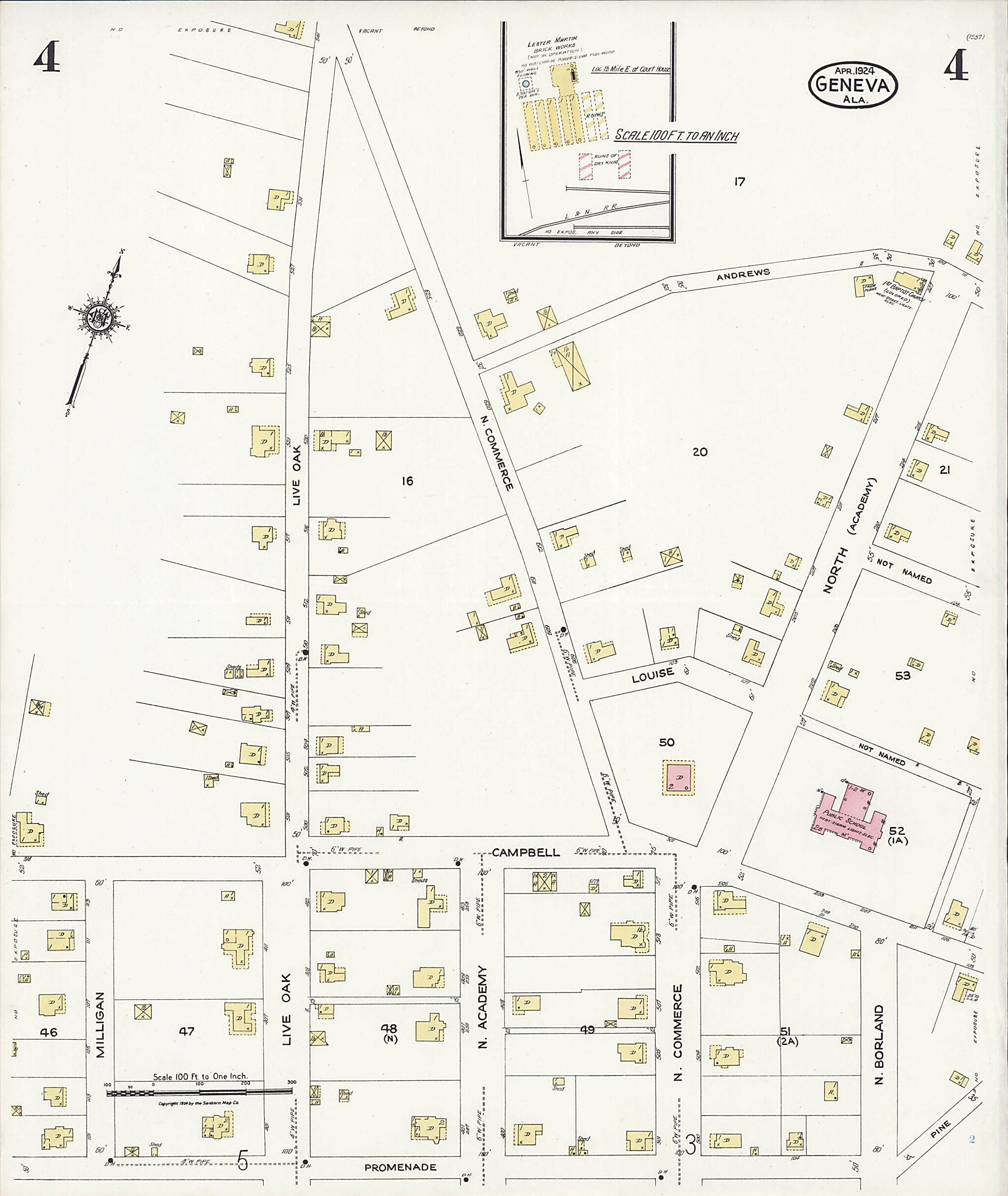 This old map of Geneva, Geneva County, Alabama was created by Sanborn Map Company in 1924