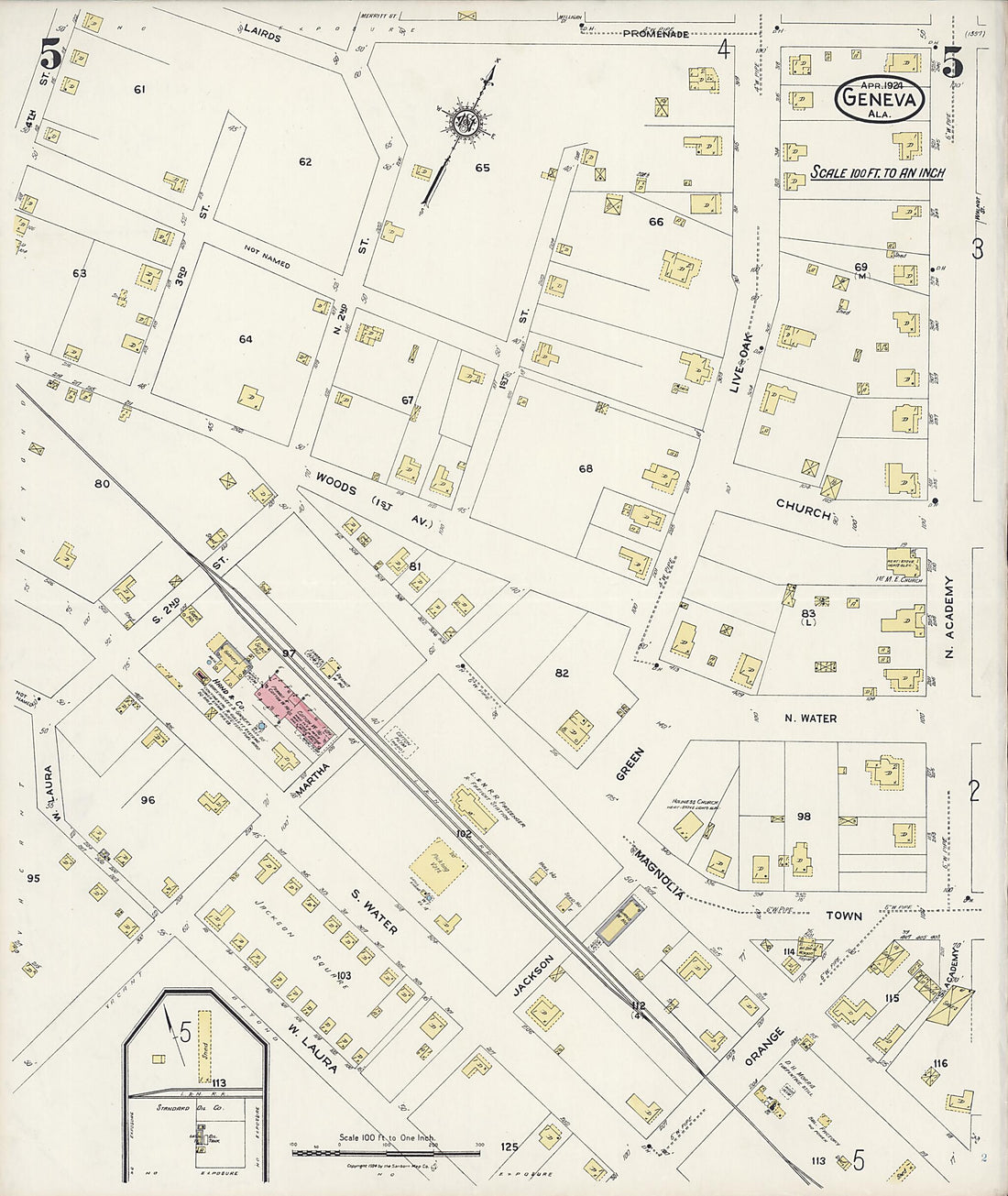 This old map of Geneva, Geneva County, Alabama was created by Sanborn Map Company in 1924