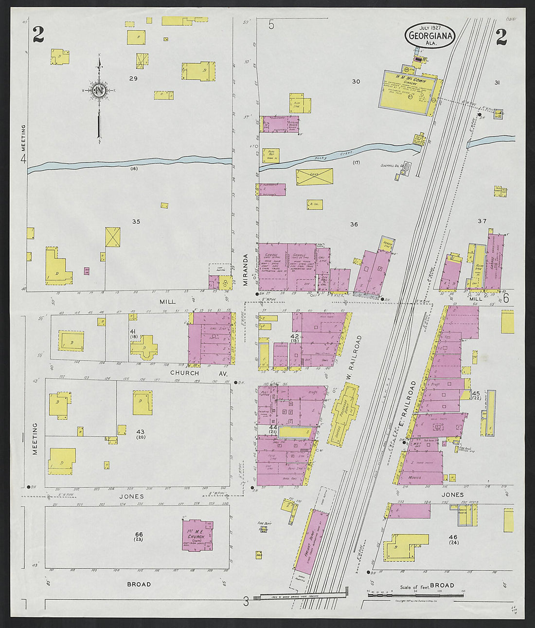 This old map of Georgiana, Butler County, Alabama was created by Sanborn Map Company in 1927