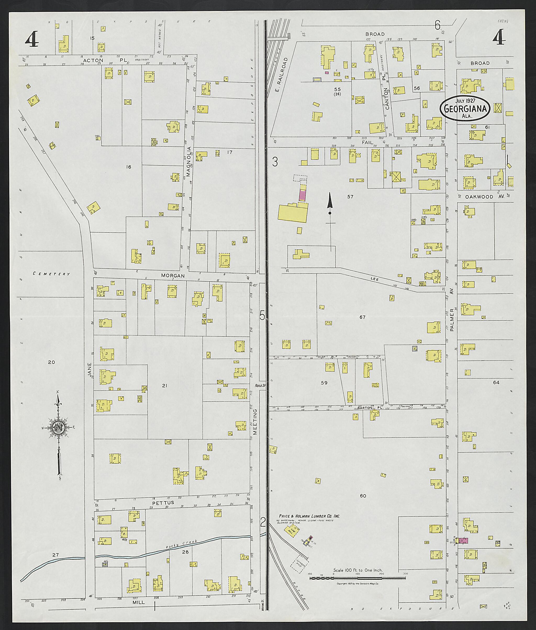 This old map of Georgiana, Butler County, Alabama was created by Sanborn Map Company in 1927