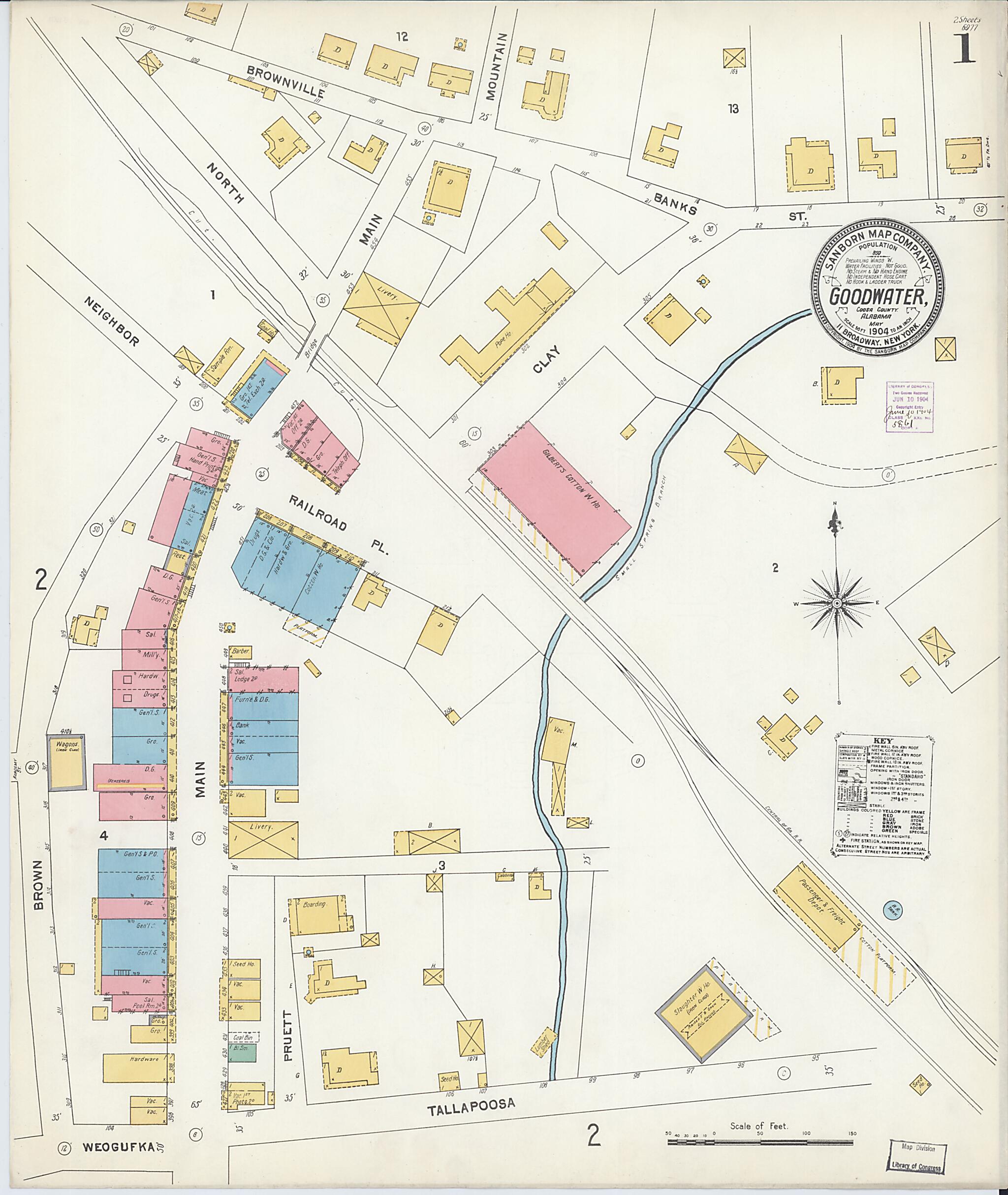 This old map of Goodwater, Coosa County, Alabama was created by Sanborn Map Company in 1904